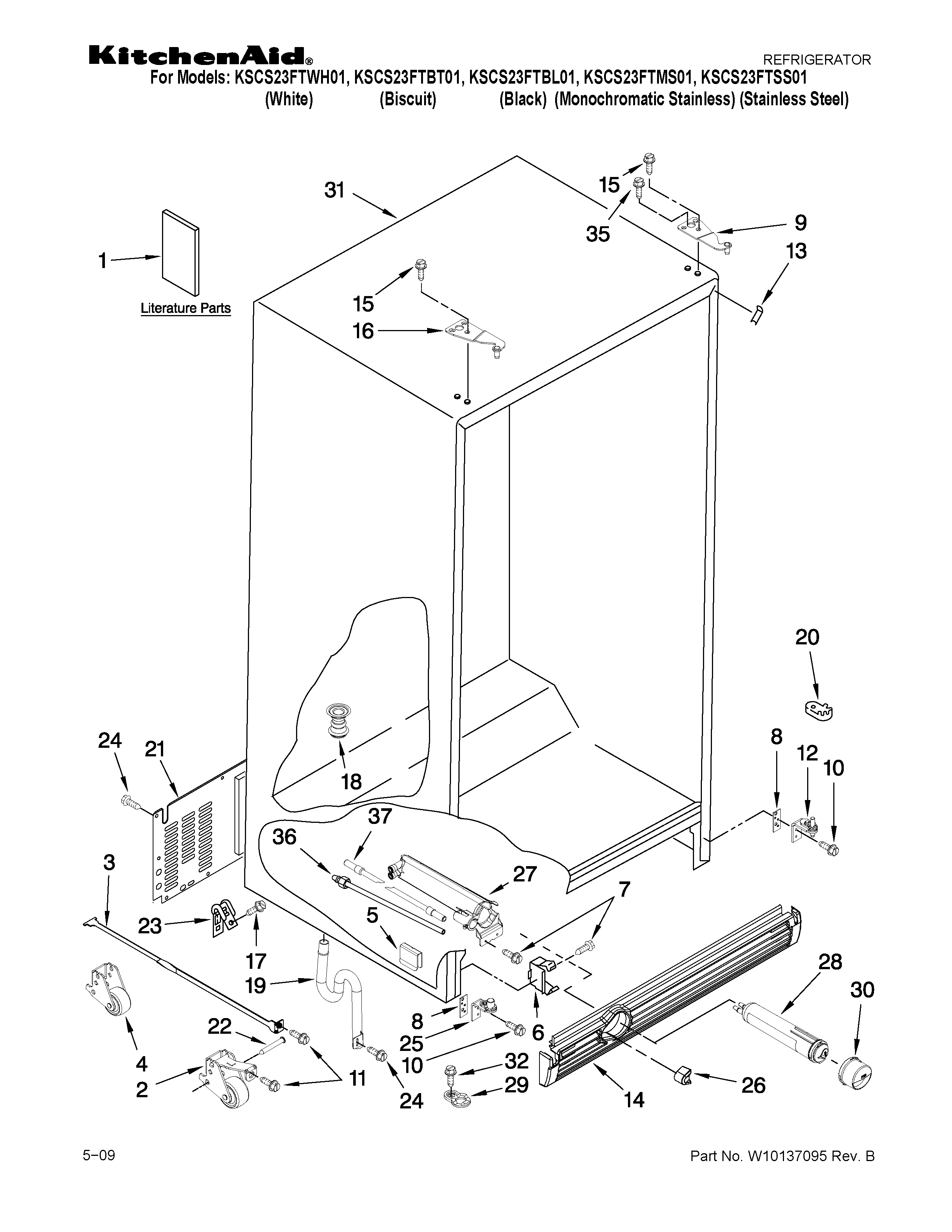 KitchenAid KSCS23FTMS01 cabinet parts diagram