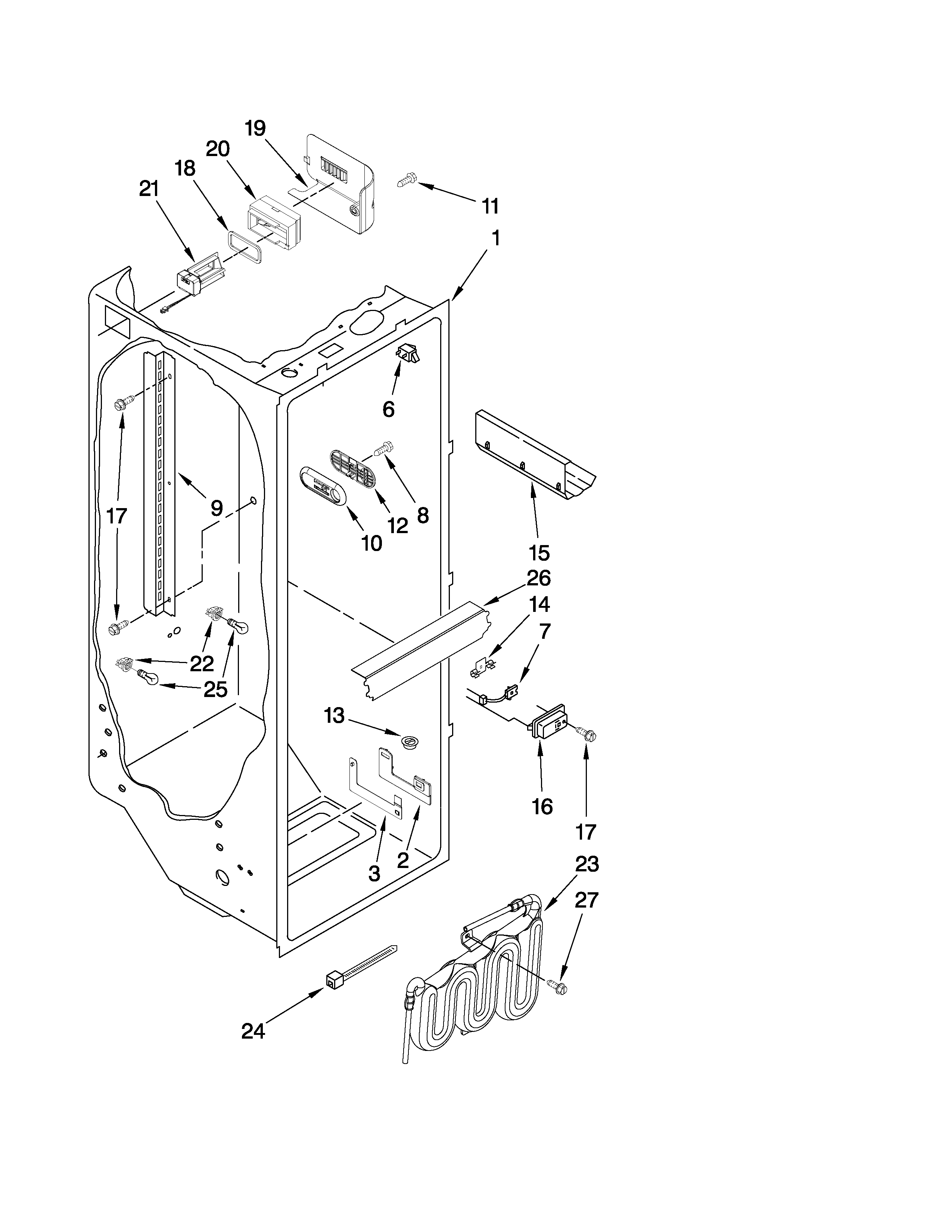 KitchenAid KSCS23FTMS01 refrigerator liner parts diagram