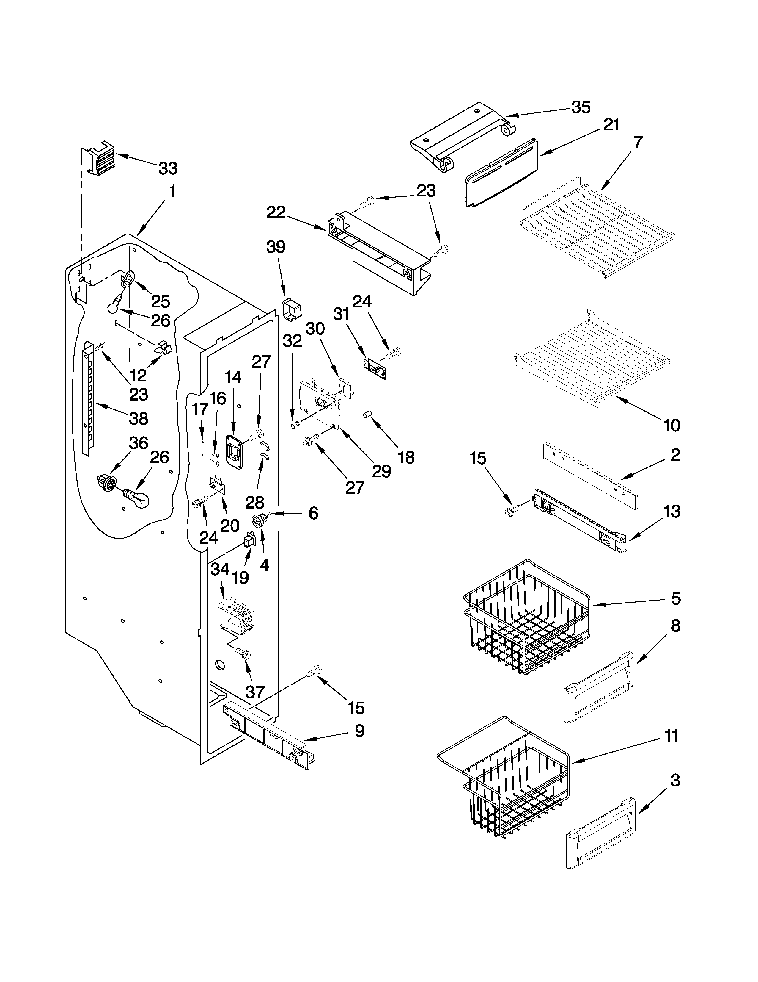 KitchenAid KSCS23FTMS01 freezer liner parts diagram