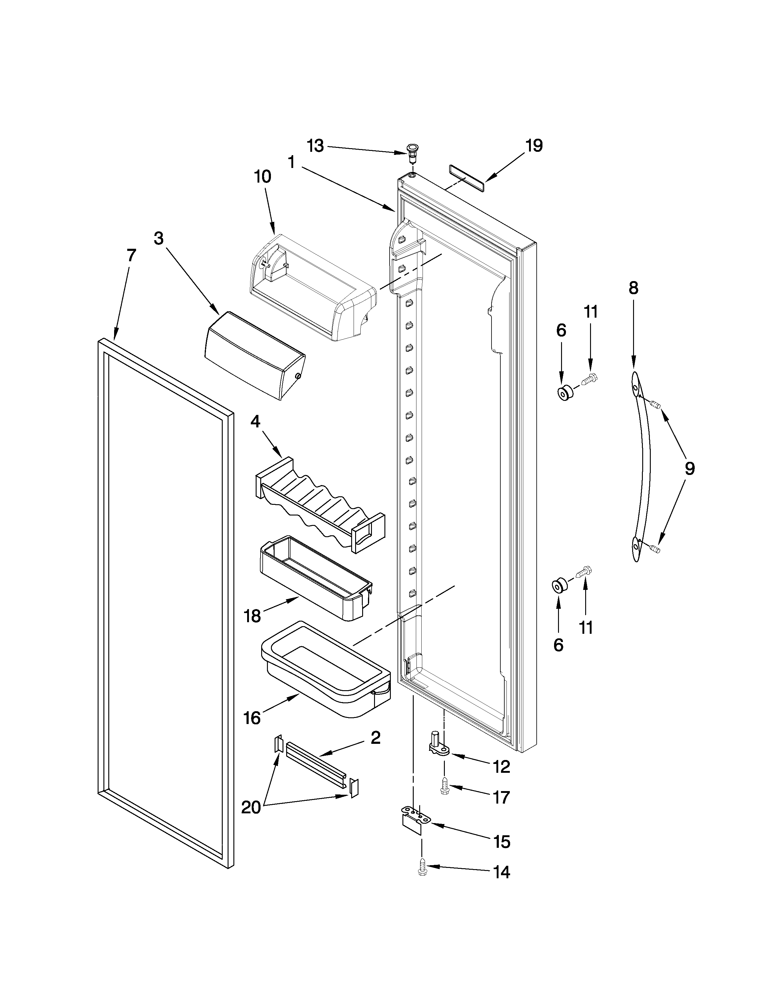KitchenAid KSCS23FTMS01 refrigerator door parts diagram