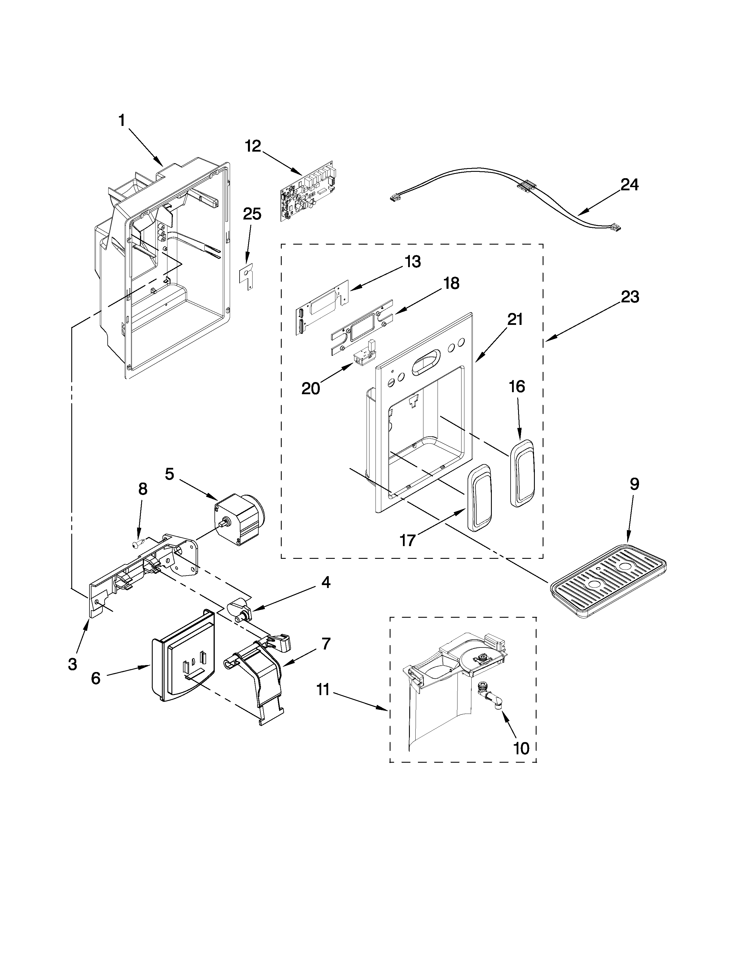 KitchenAid KSCS23FTMS01 dispenser front parts diagram