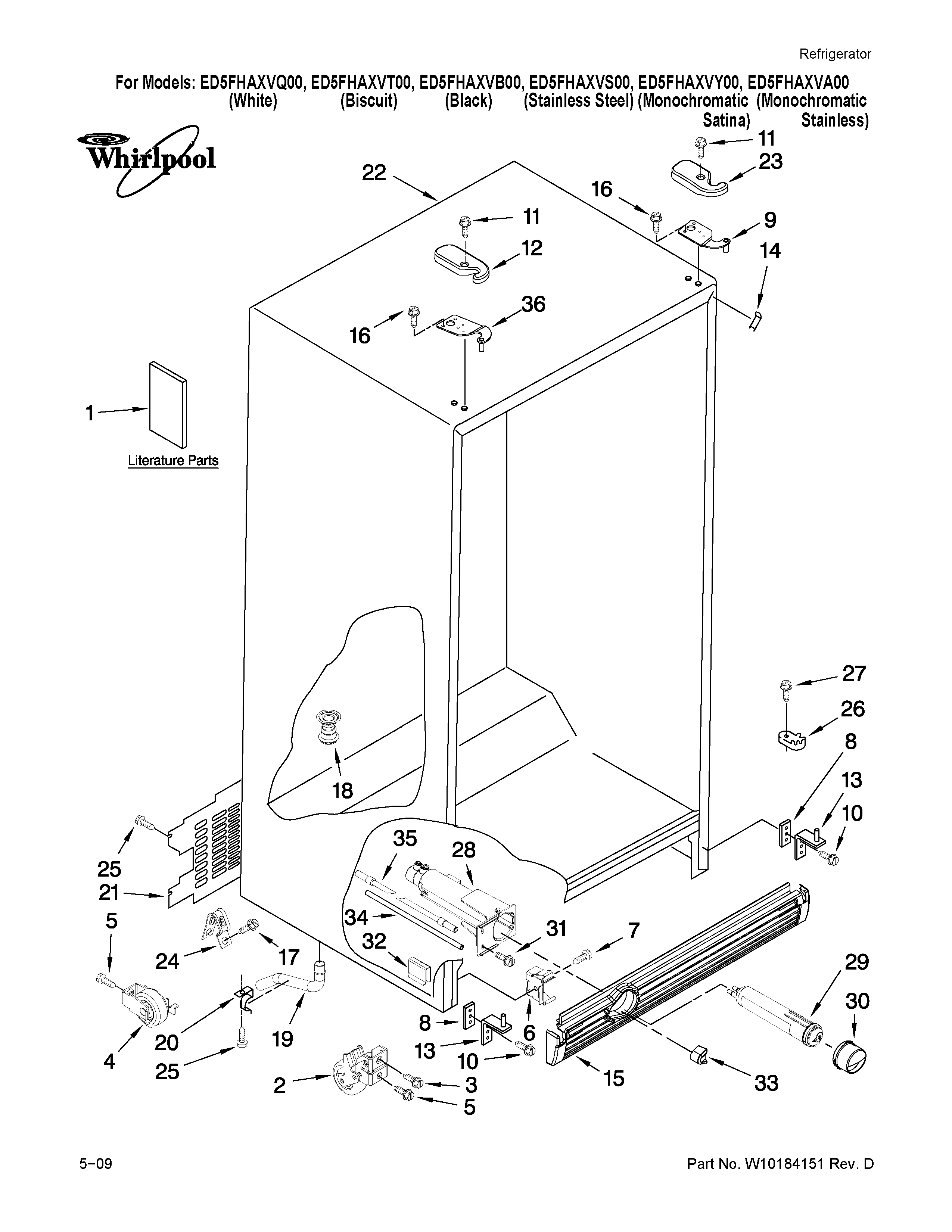 Whirlpool ED5FHAXVA00 cabinet parts diagram