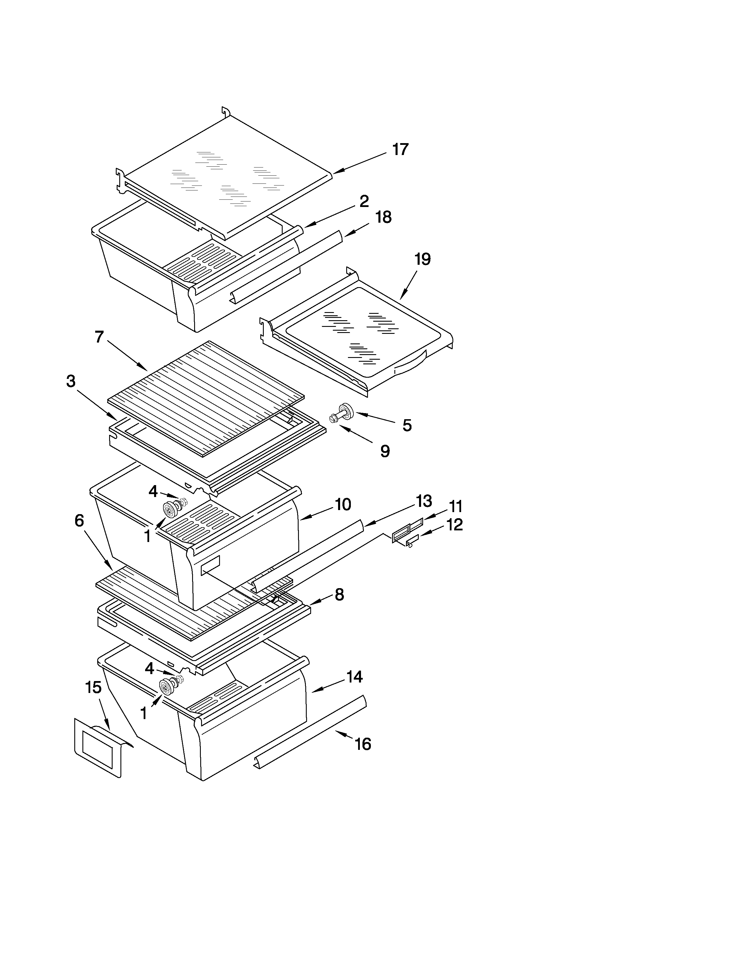 Whirlpool ED5FHAXVA00 refrigerator shelf parts diagram