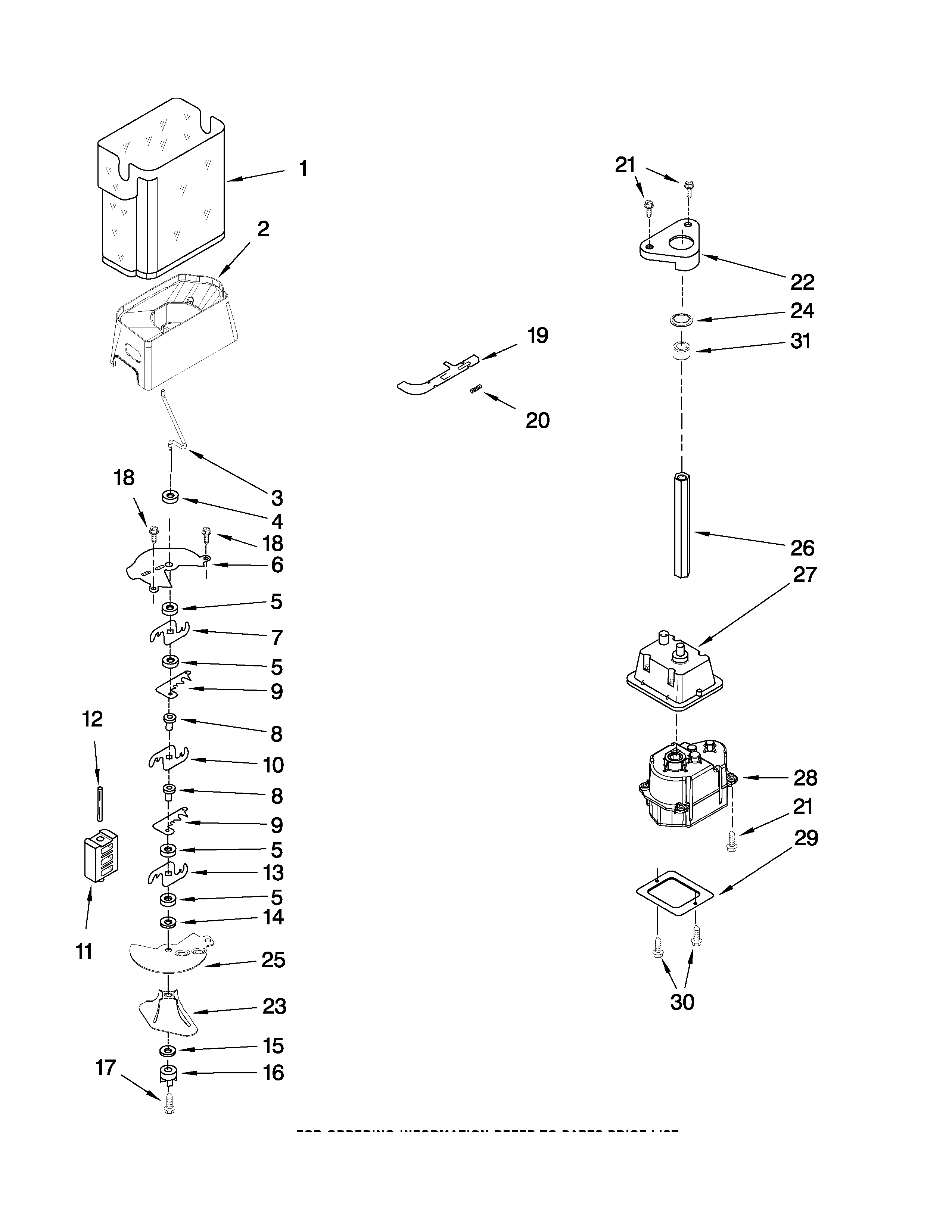Whirlpool ED5FHAXVA00 motor and ice container parts diagram