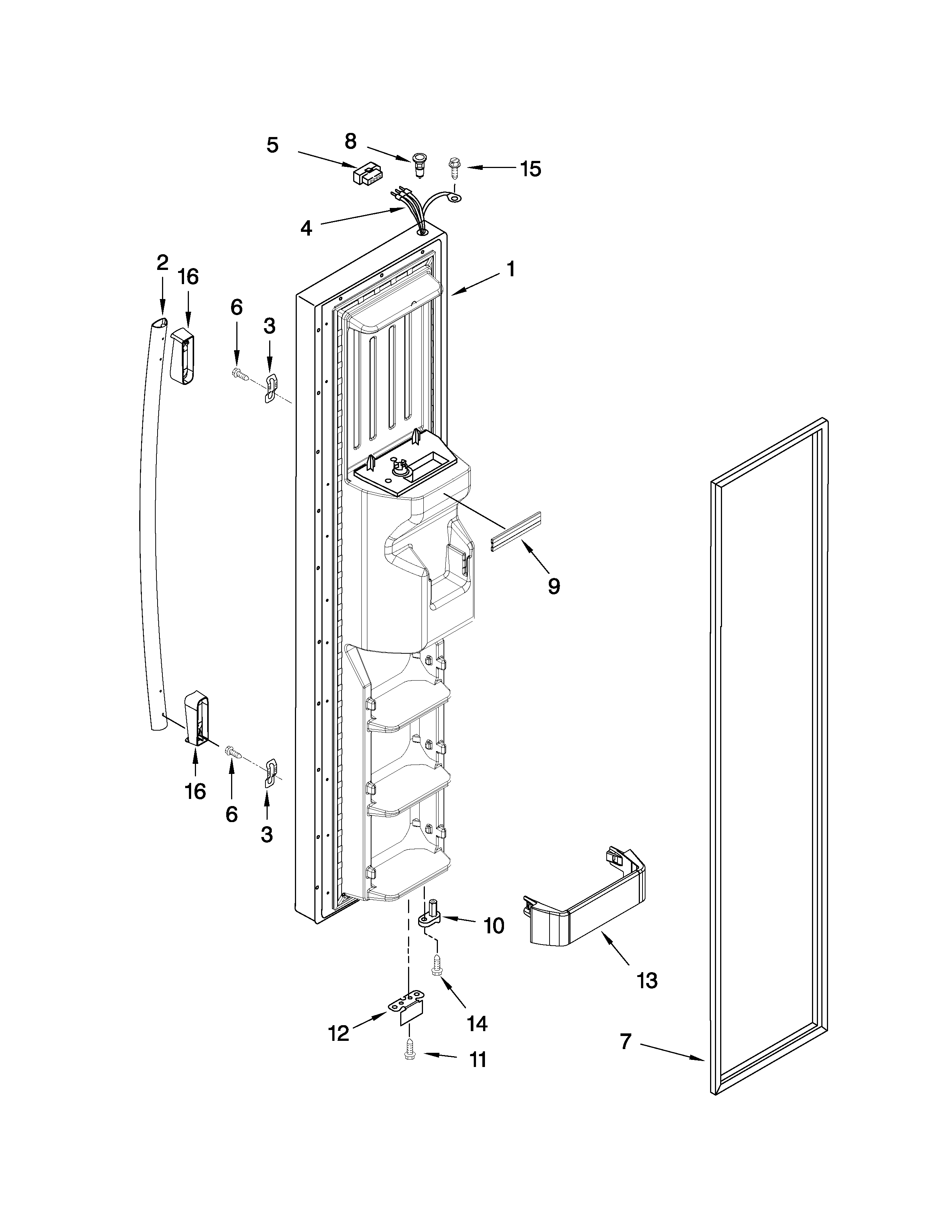 Whirlpool ED5FHAXVA00 freezer door parts diagram