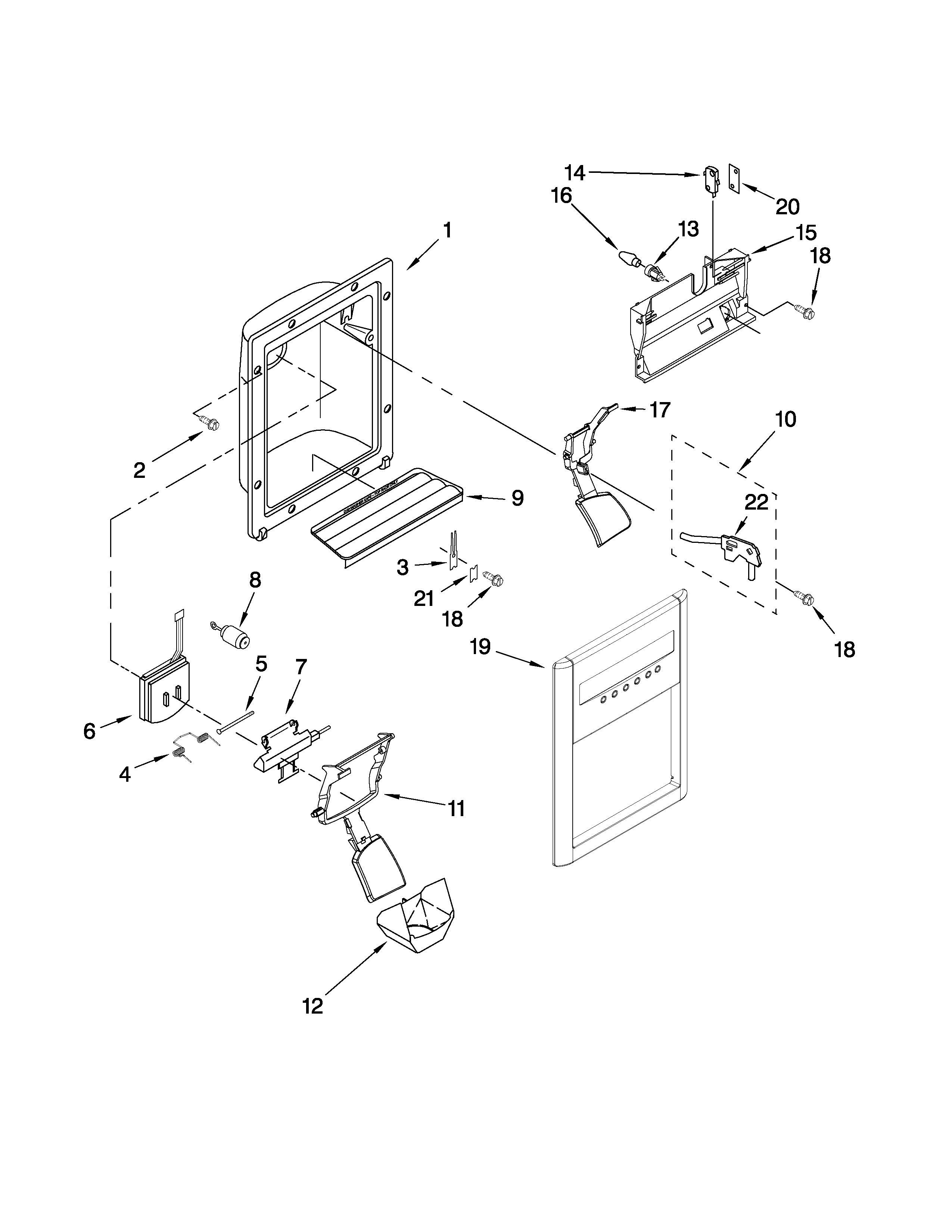Whirlpool ED5FHAXVA00 dispenser front parts diagram