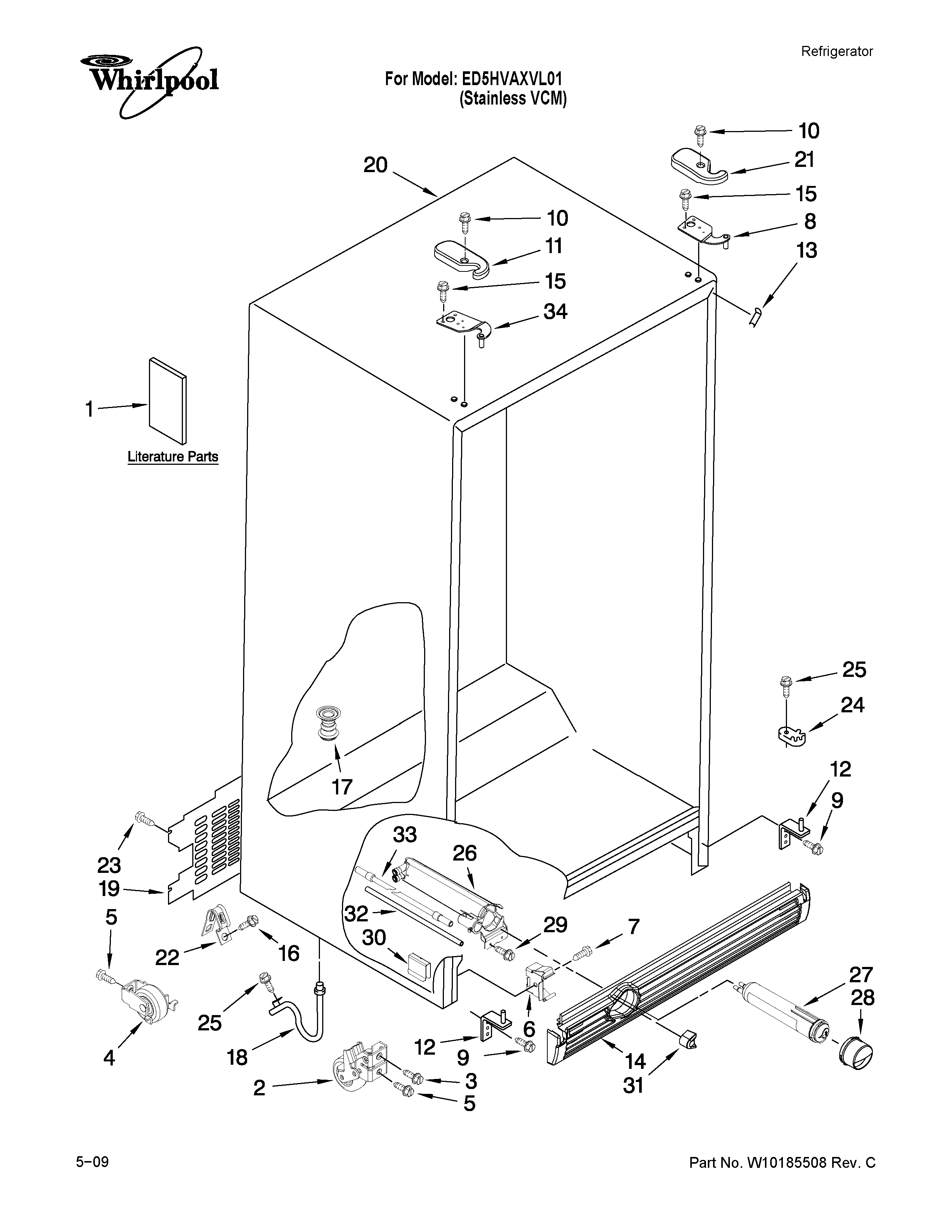 Whirlpool ED5HVAXVL01 cabinet parts diagram