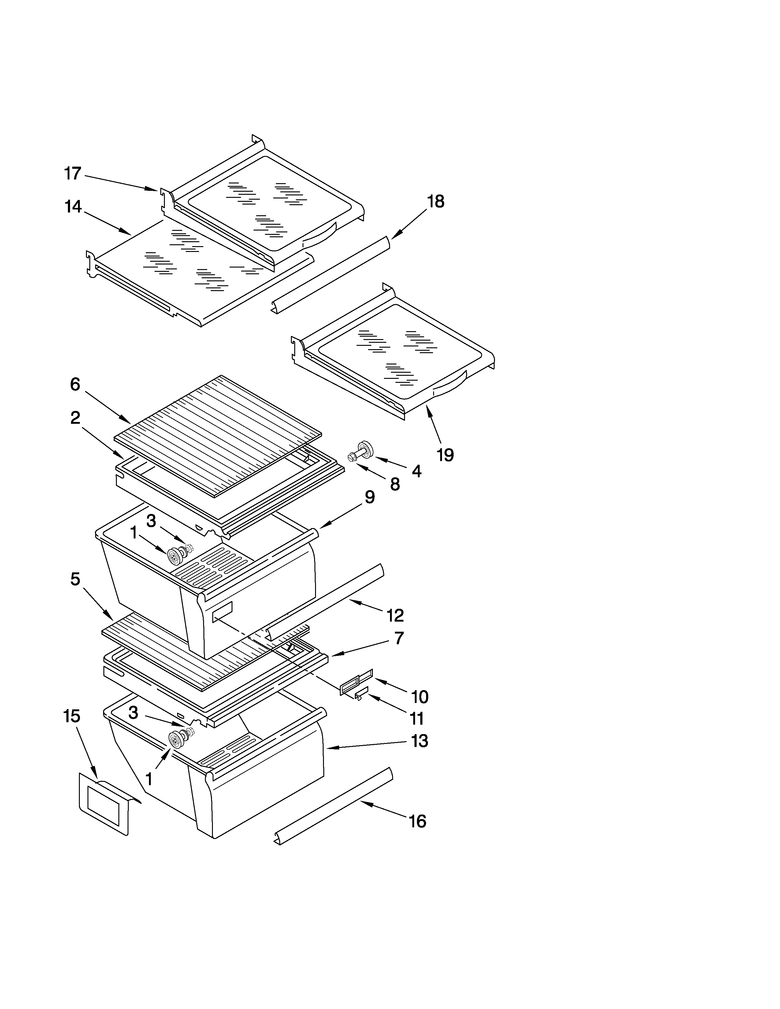 Whirlpool ED5HVAXVL01 refrigerator shelf parts diagram