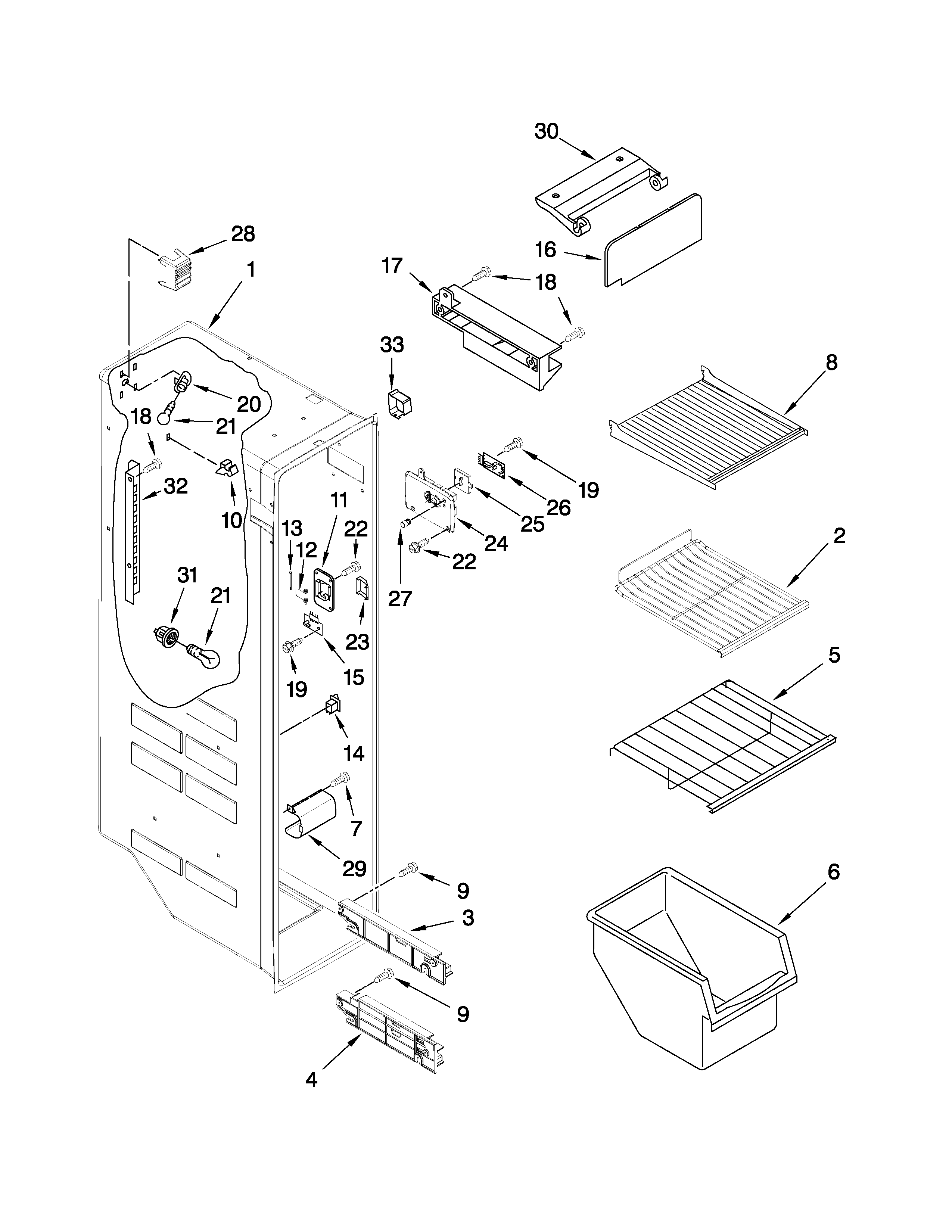 Whirlpool ED5HVAXVL01 freezer liner parts diagram