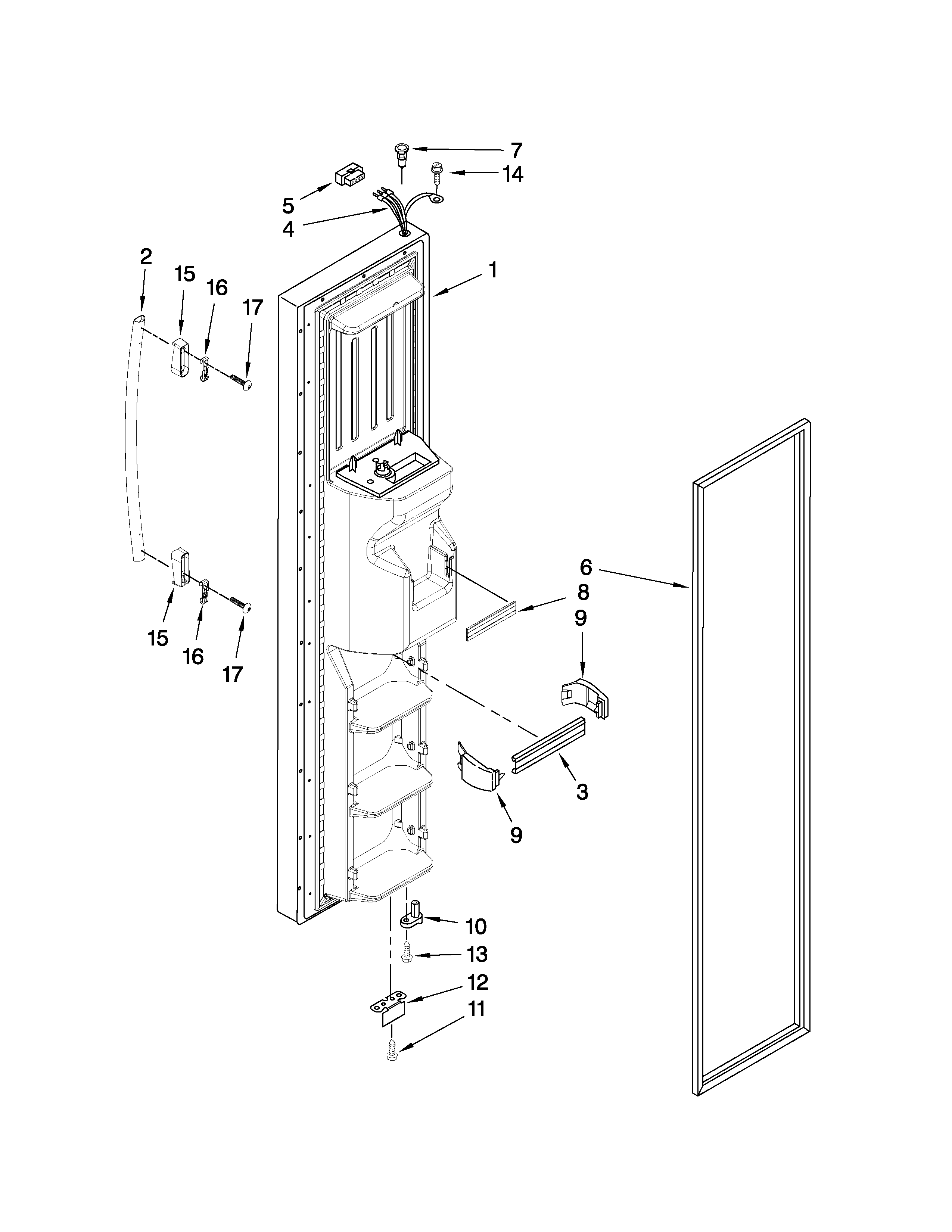 Whirlpool ED5HVAXVL01 freezer door parts diagram