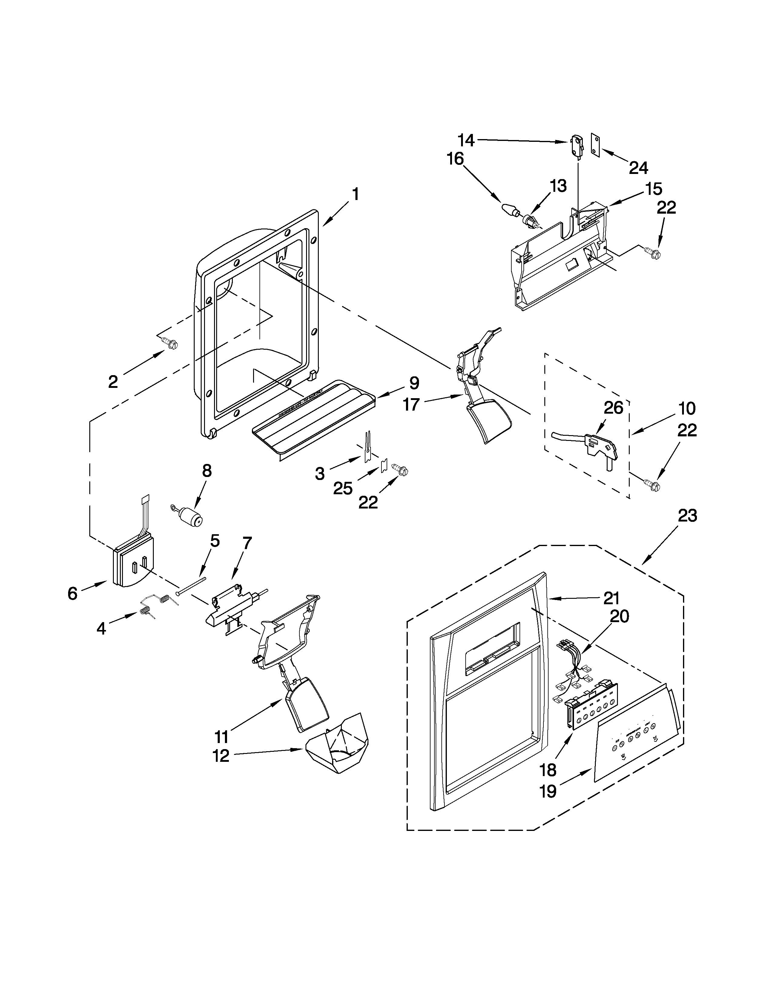 Whirlpool ED5HVAXVL01 dispenser front parts diagram