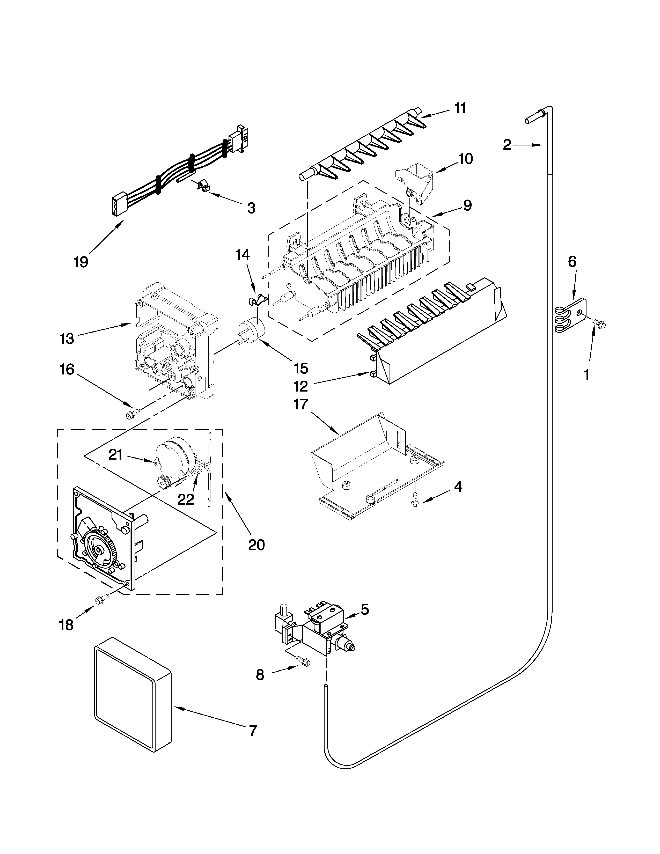 Whirlpool ED5HVAXVL01 icemaker parts diagram