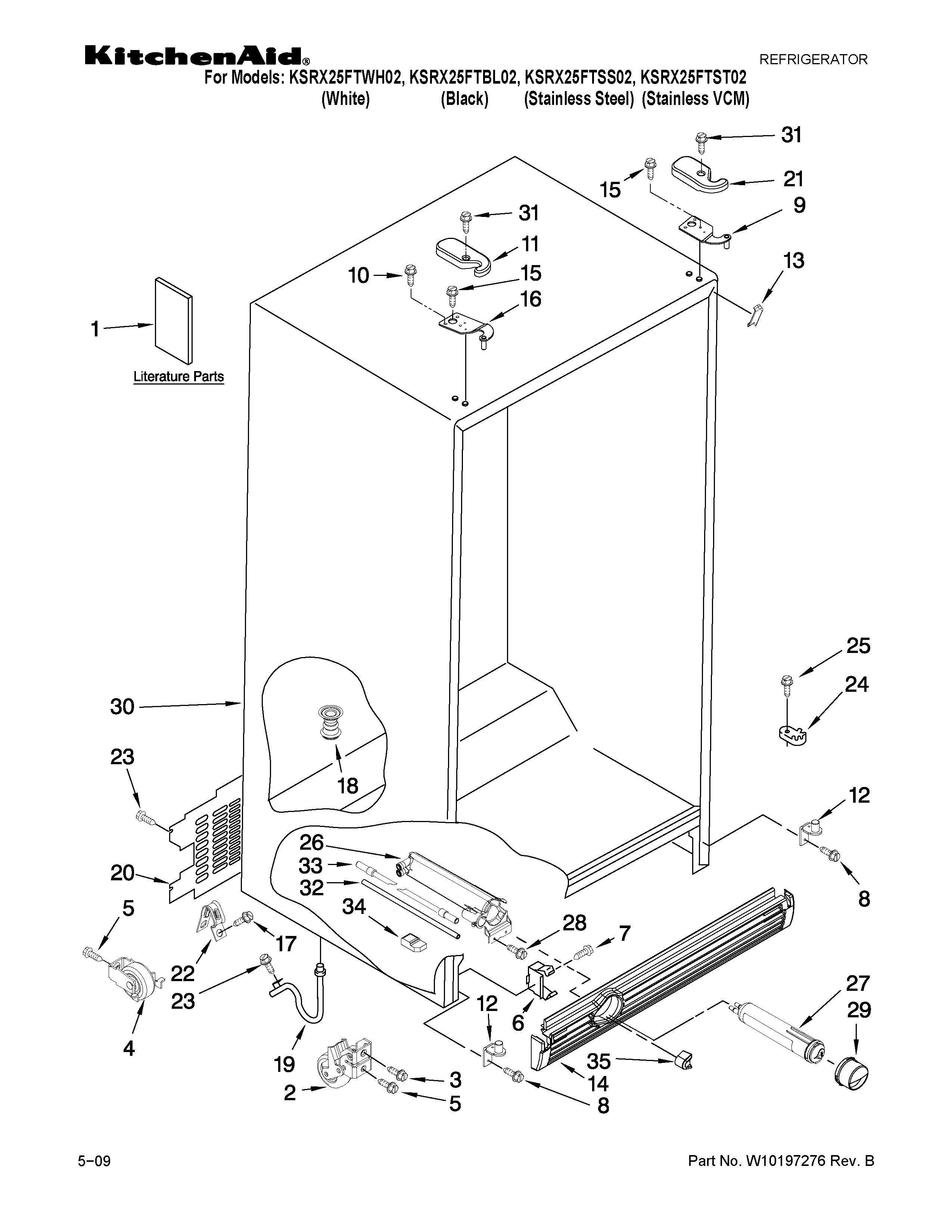 KitchenAid KSRX25FTWH02 cabinet parts diagram