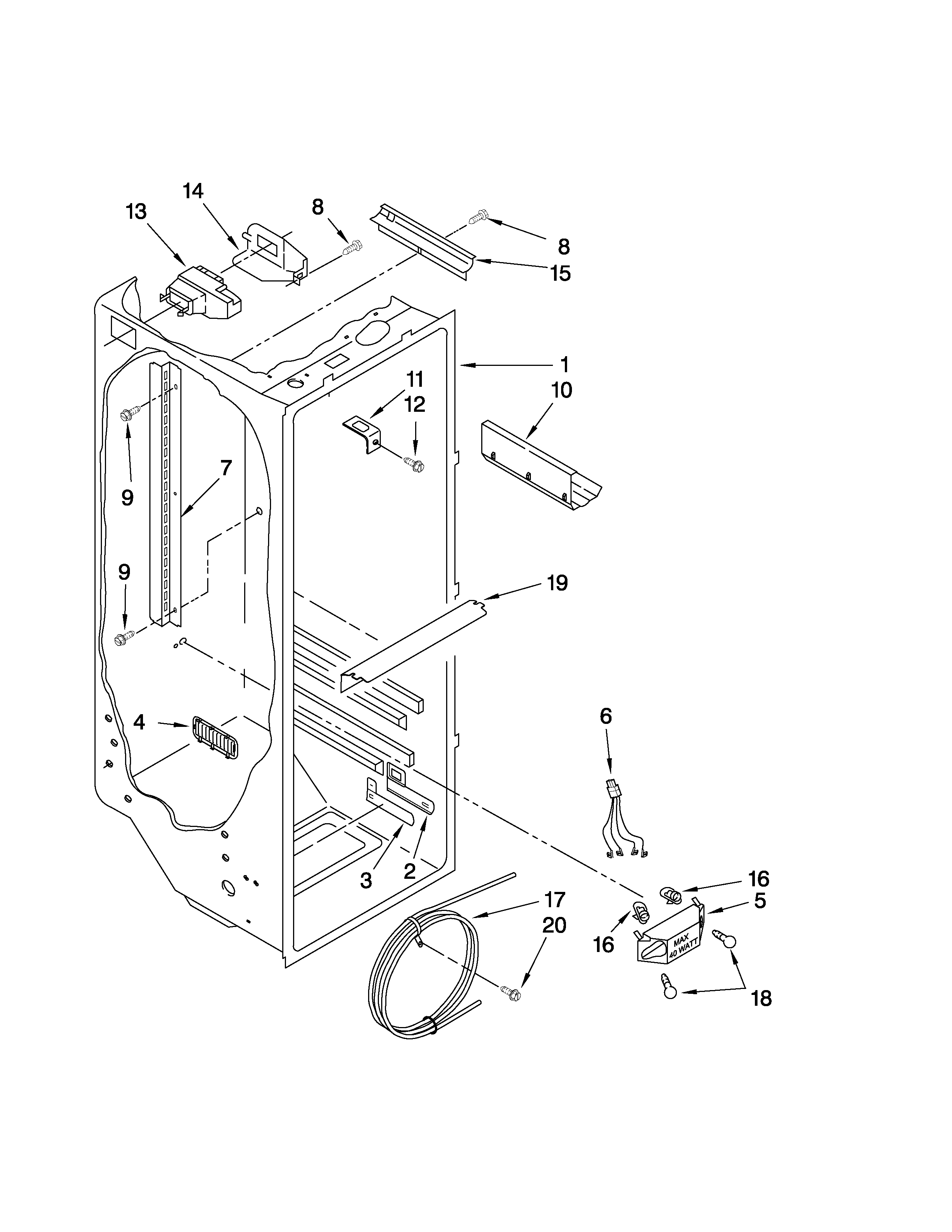 KitchenAid KSRX25FTWH02 refrigerator liner parts diagram