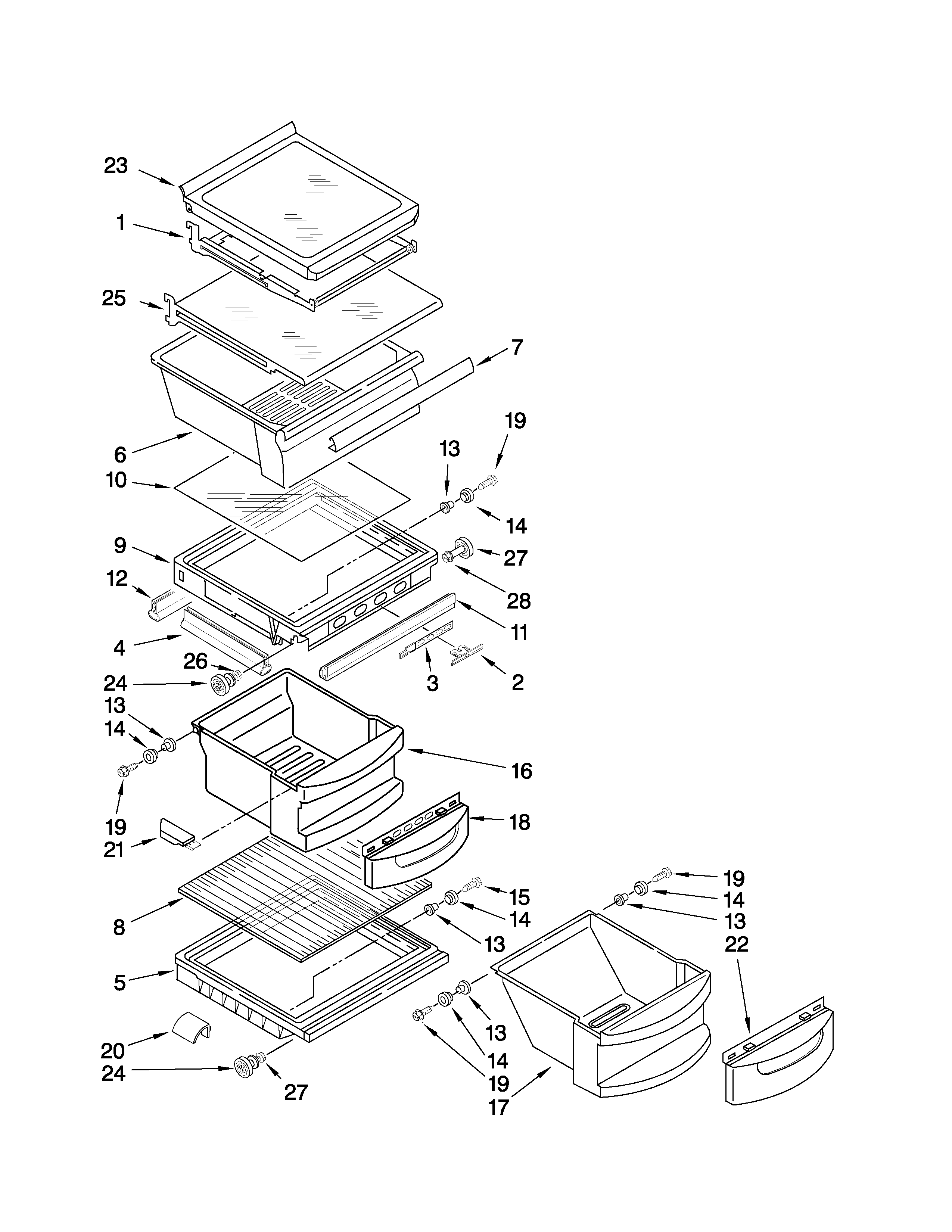 KitchenAid KSRX25FTWH02 refrigerator shelf parts diagram