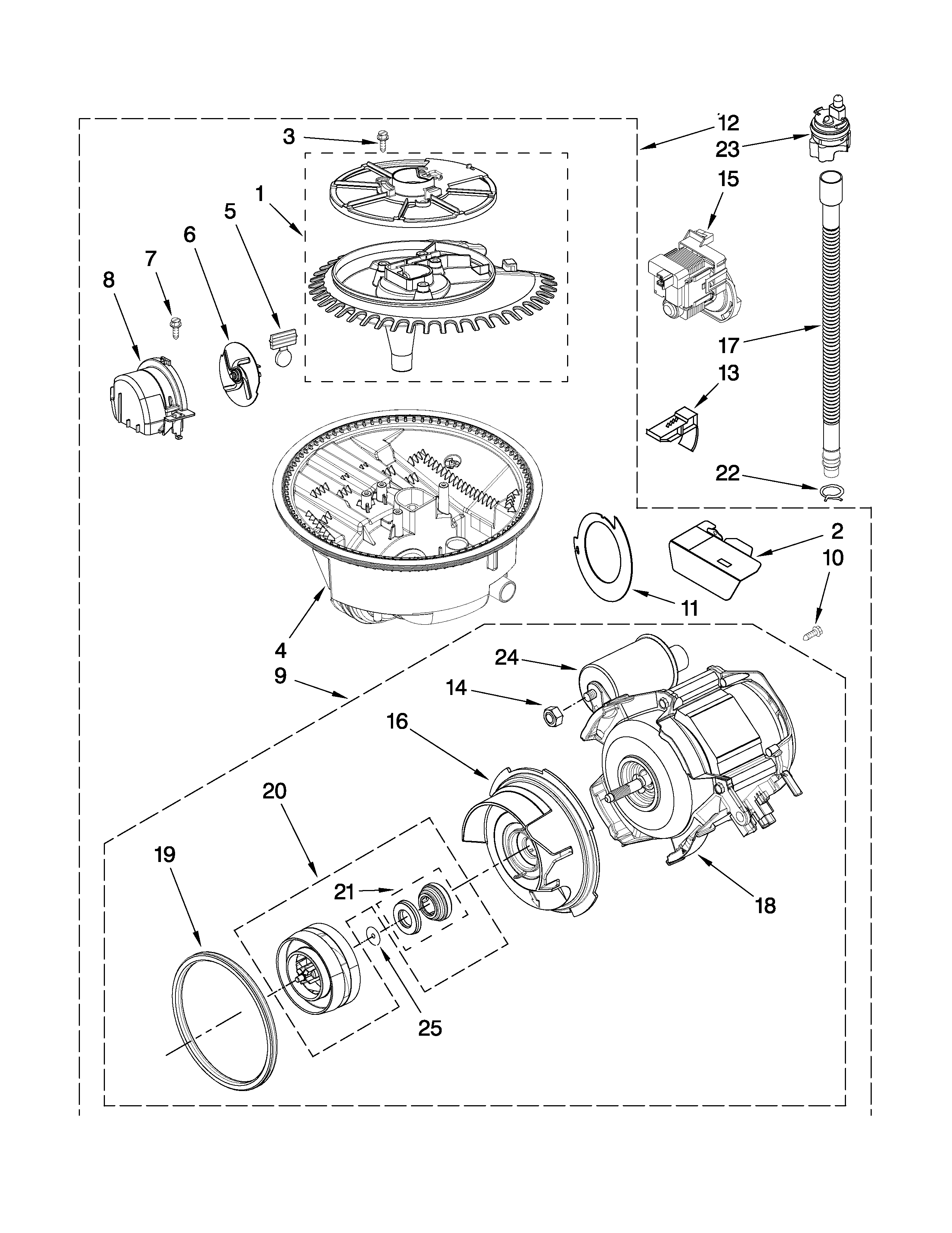 KitchenAid KUDS03FTWH3 pump and motor parts diagram