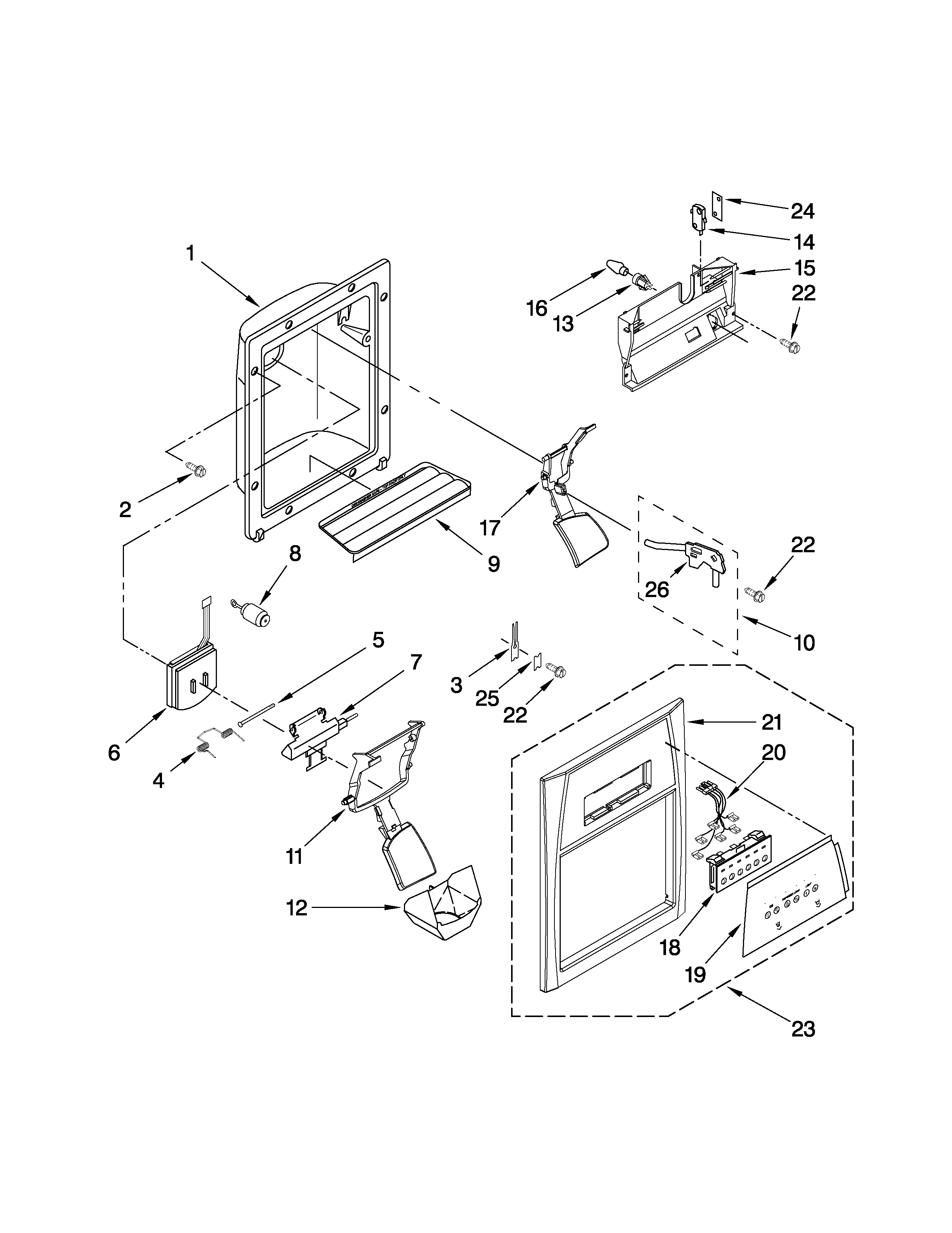 Whirlpool ED5GVEXVD01 dispenser front parts diagram