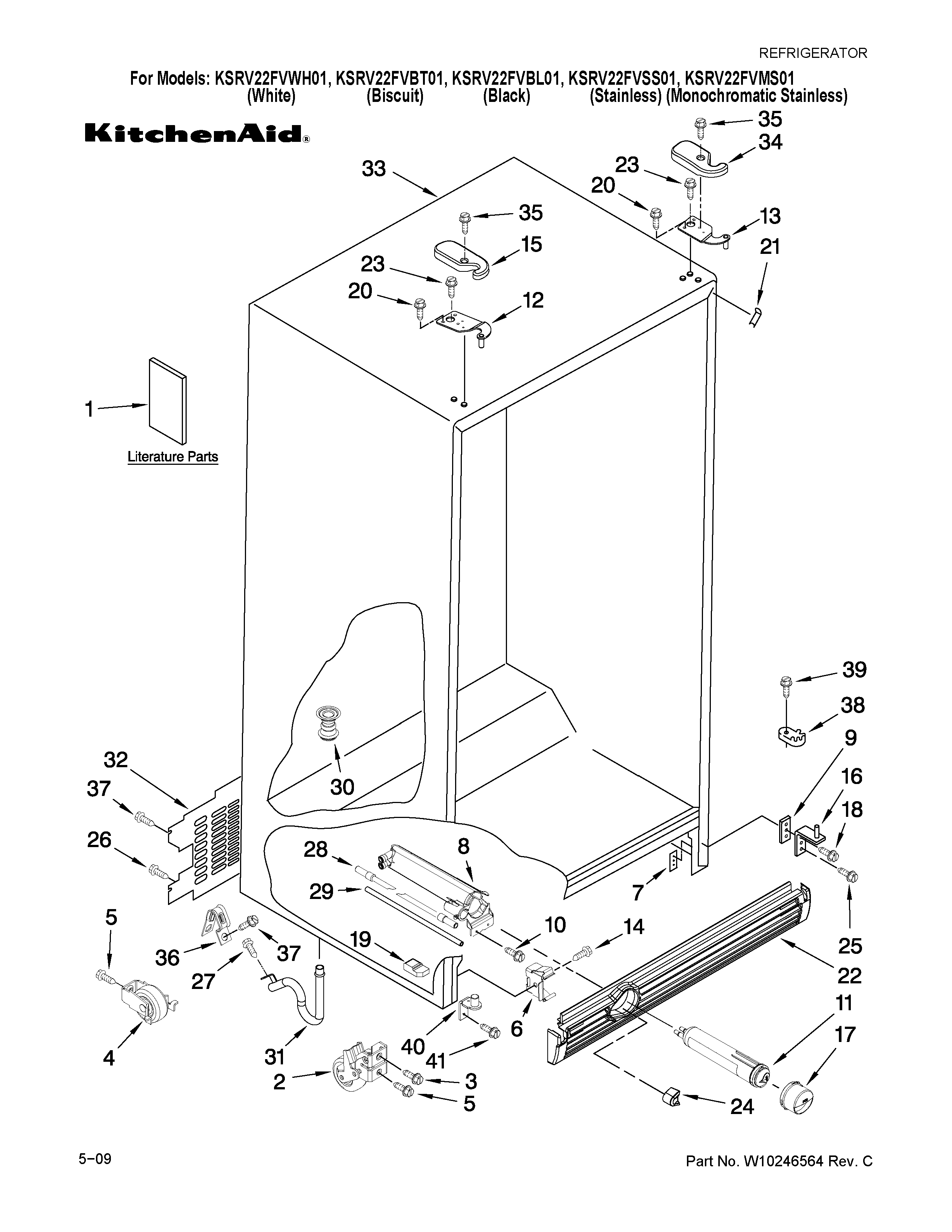 KitchenAid KSRV22FVBL01 cabinet parts diagram