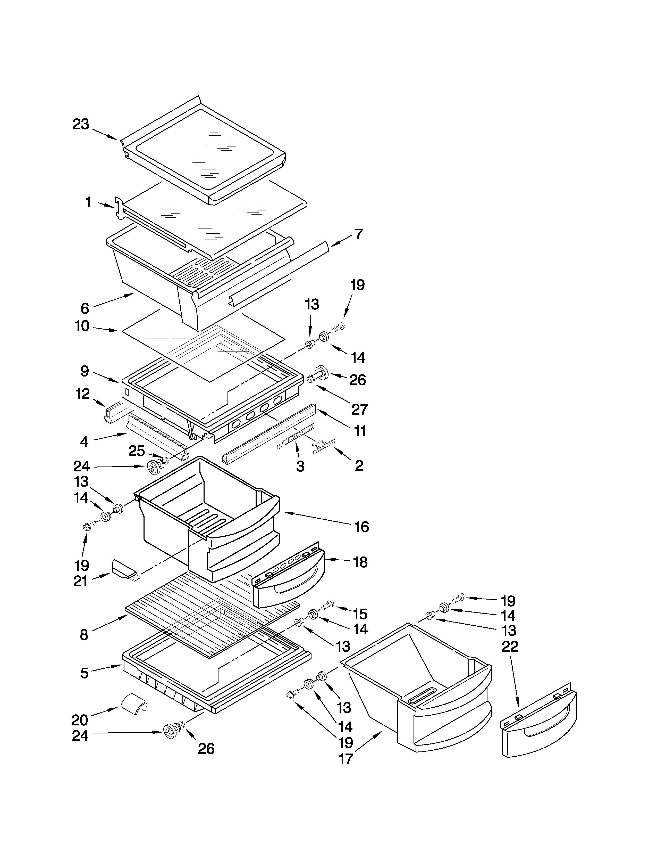KitchenAid KSRV22FVBL01 refrigerator shelf parts diagram