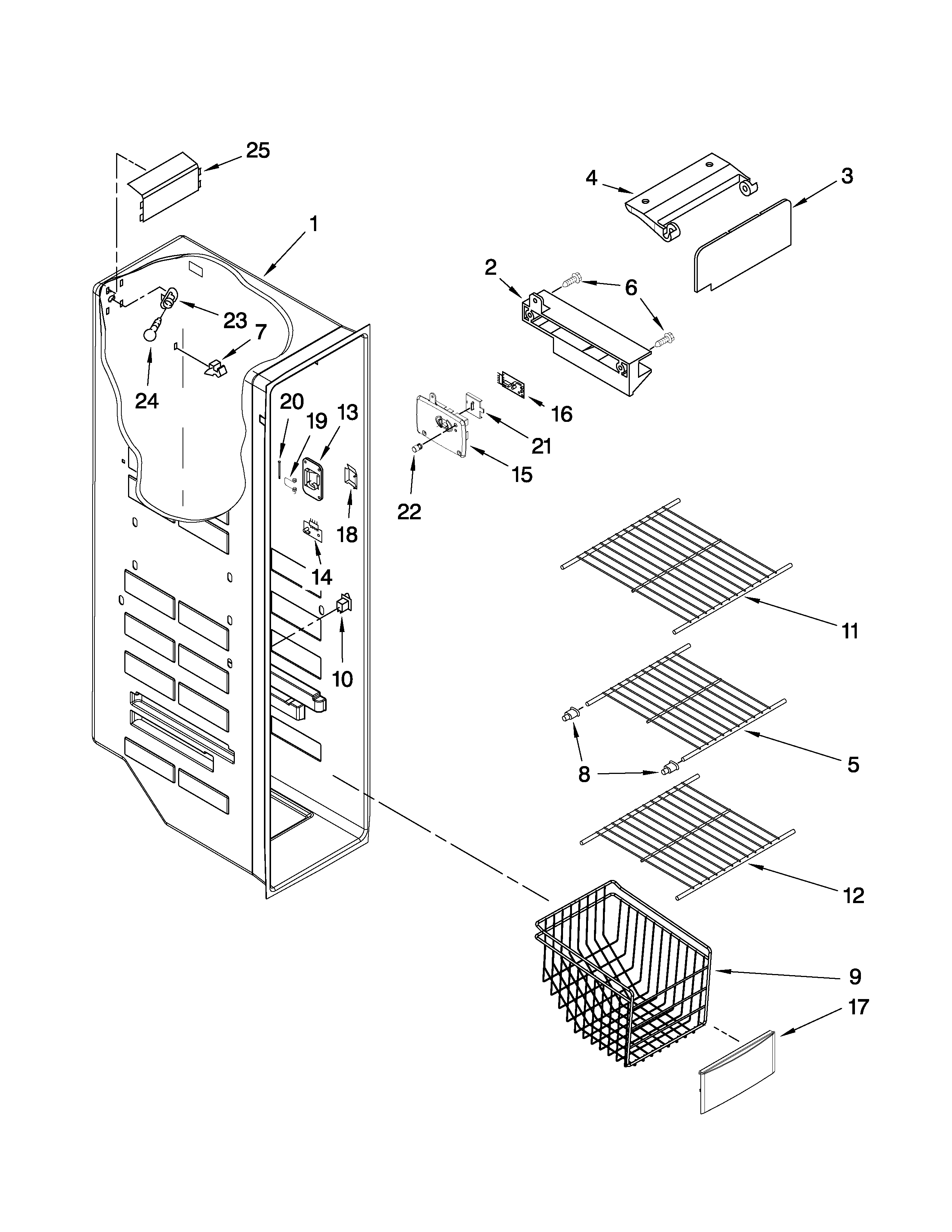 KitchenAid KSRV22FVBL01 freezer liner parts diagram