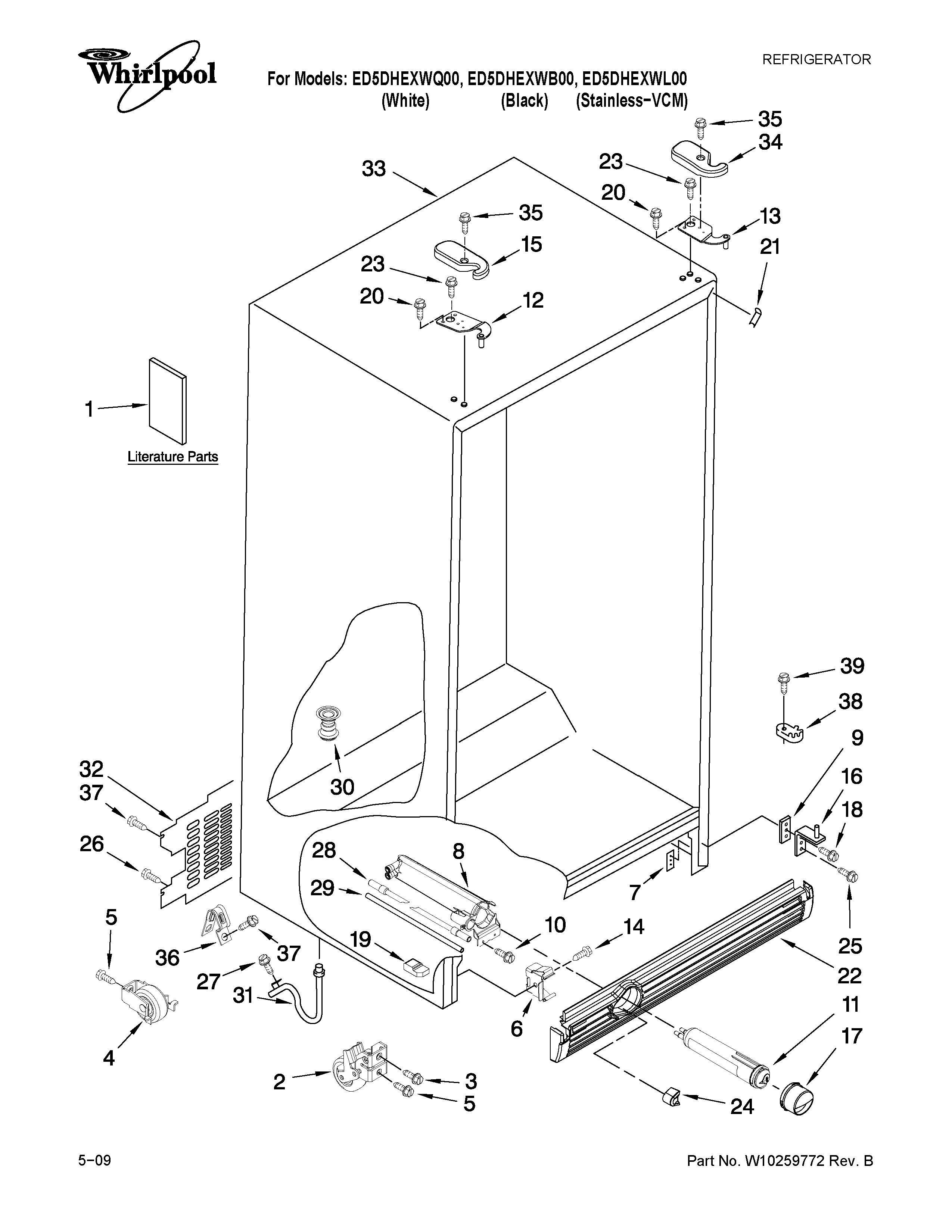 Whirlpool ED5DHEXWB00 cabinet parts diagram