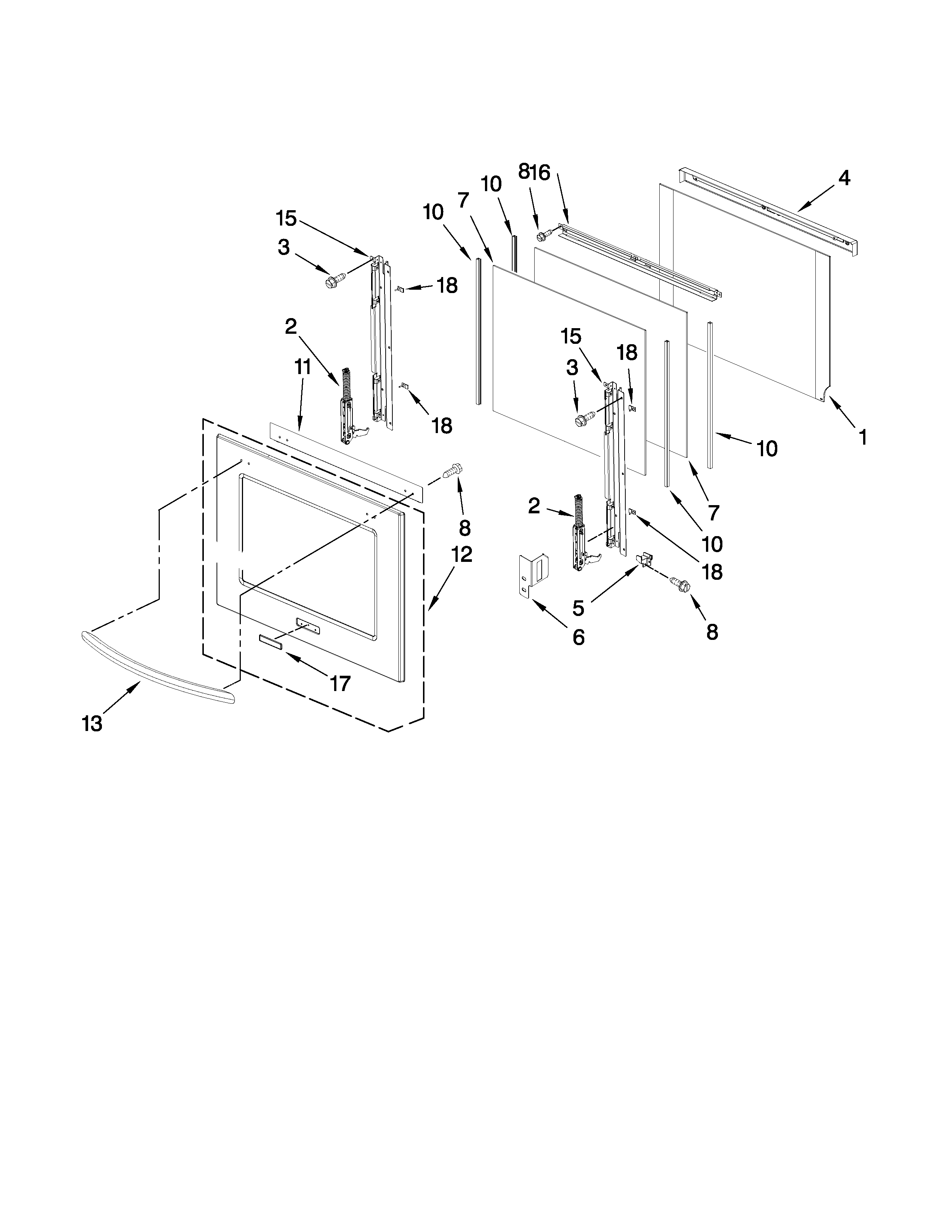 KitchenAid KEBS107SSS04 oven door parts diagram