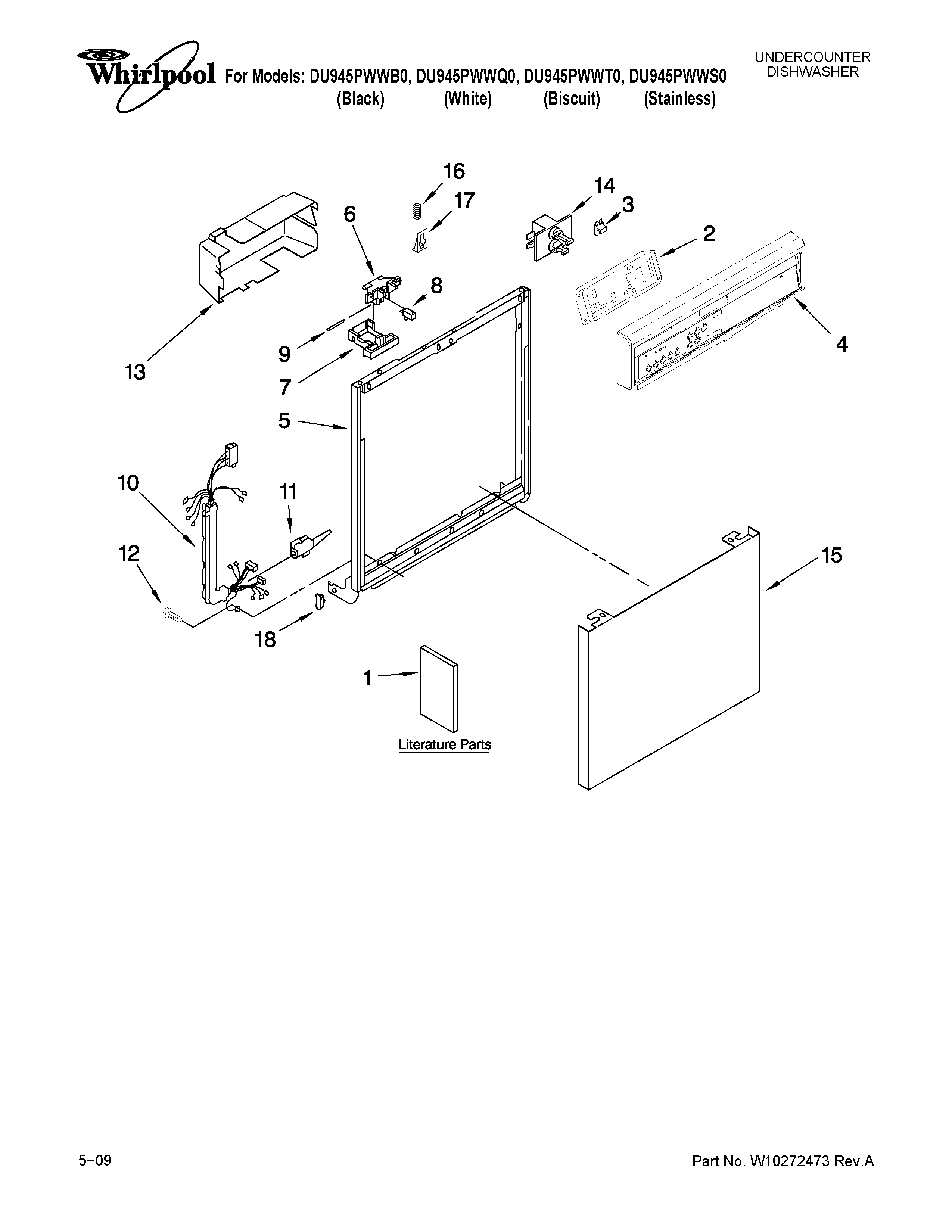 Whirlpool DU945PWWT0 frame and console parts diagram