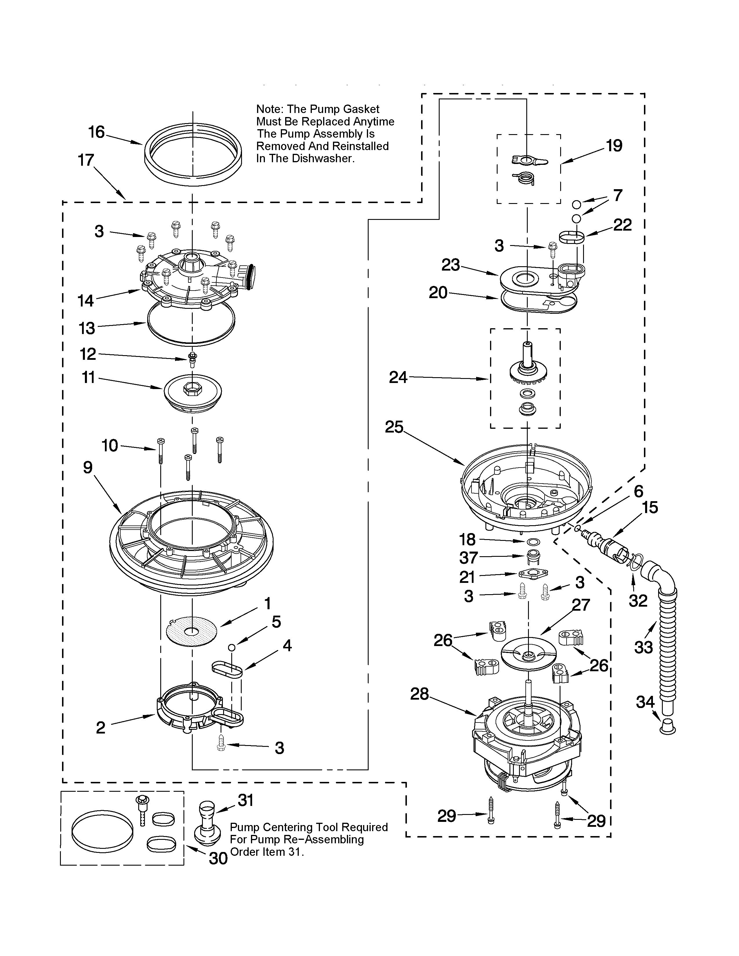 Whirlpool DU945PWWT0 pump and motor parts diagram