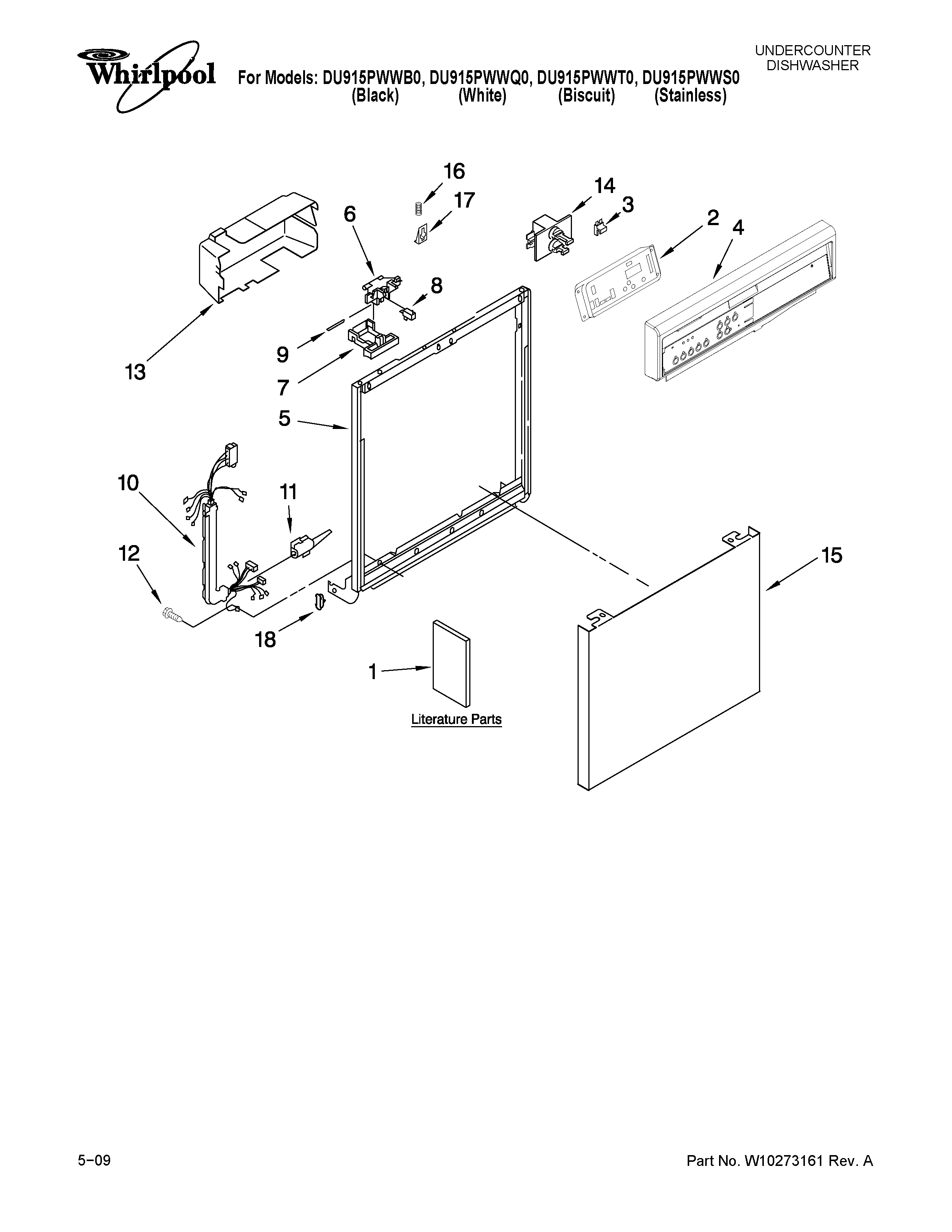 Whirlpool DU915PWWS0 frame and console parts diagram