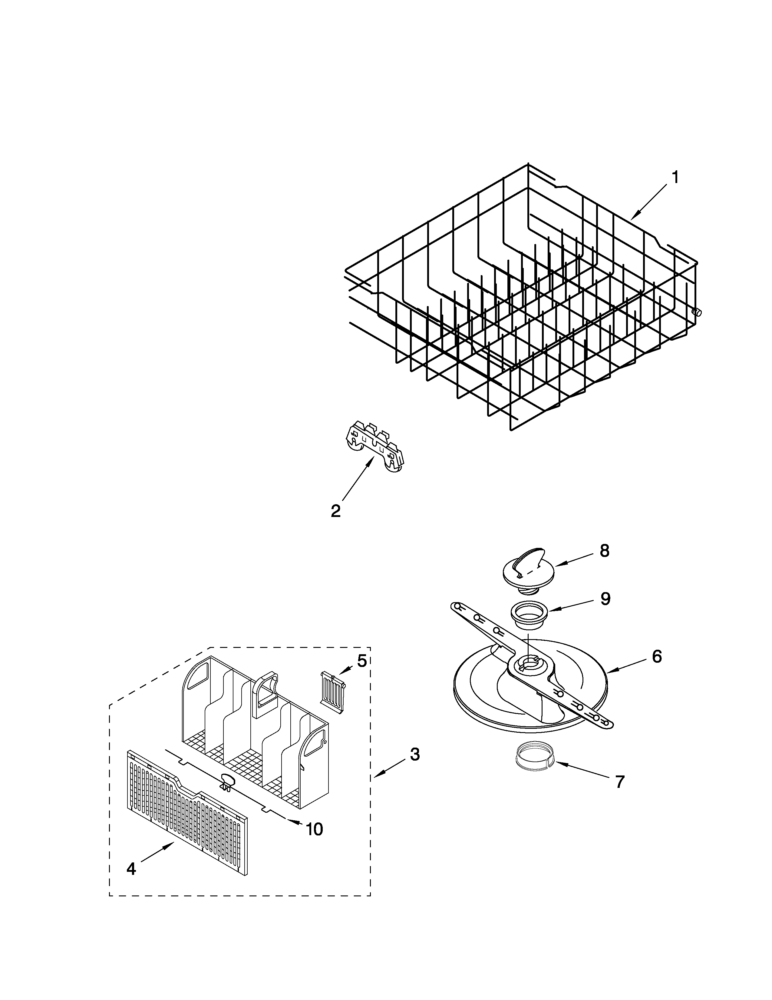 Whirlpool DU915PWWS0 lower dishrack parts diagram