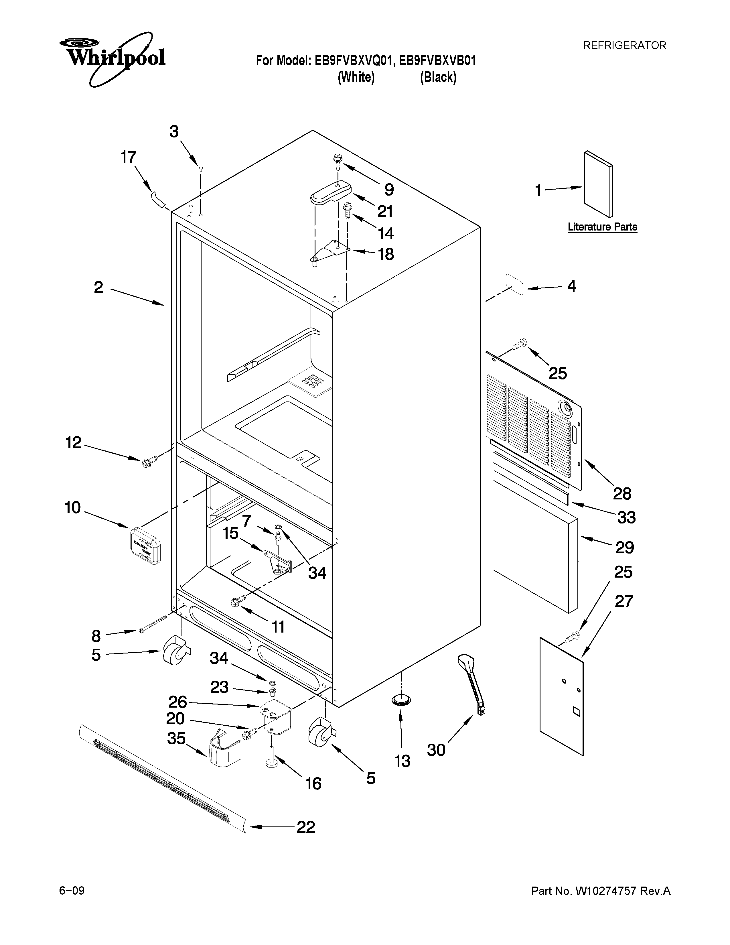 Whirlpool EB9FVBXVQ01 cabinet parts diagram