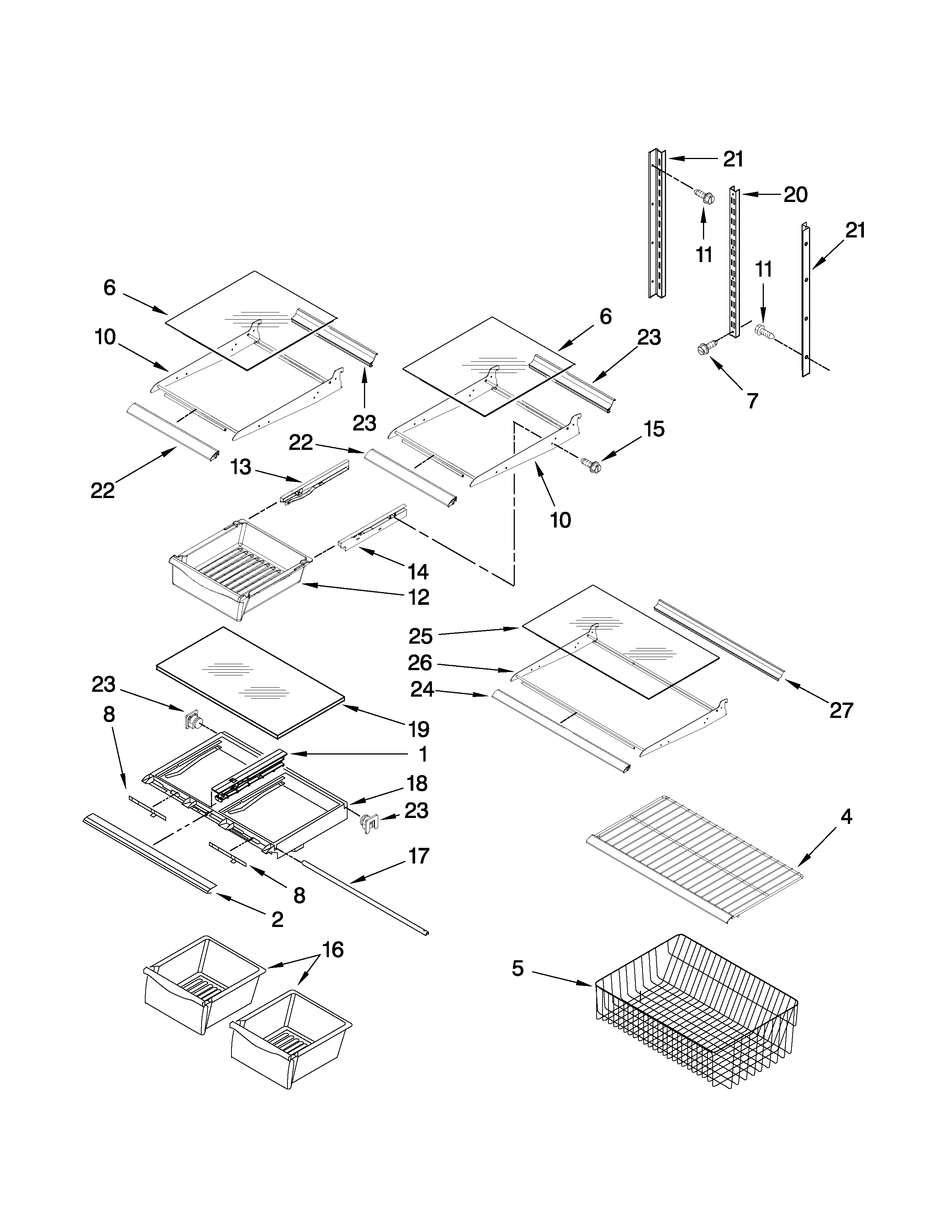 Whirlpool EB9FVBXVQ01 shelf parts diagram