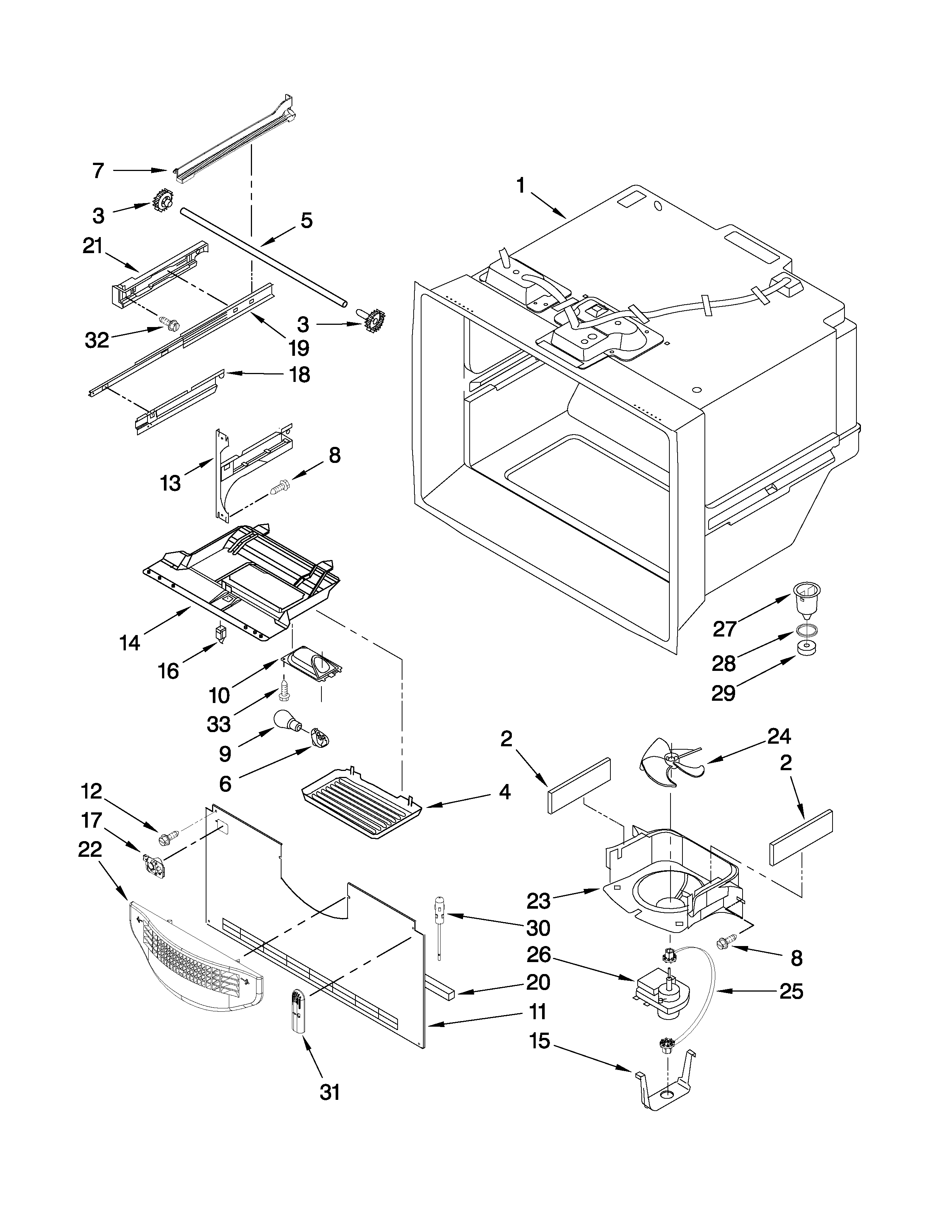 Whirlpool EB9FVHXVQ01 freezer liner parts diagram