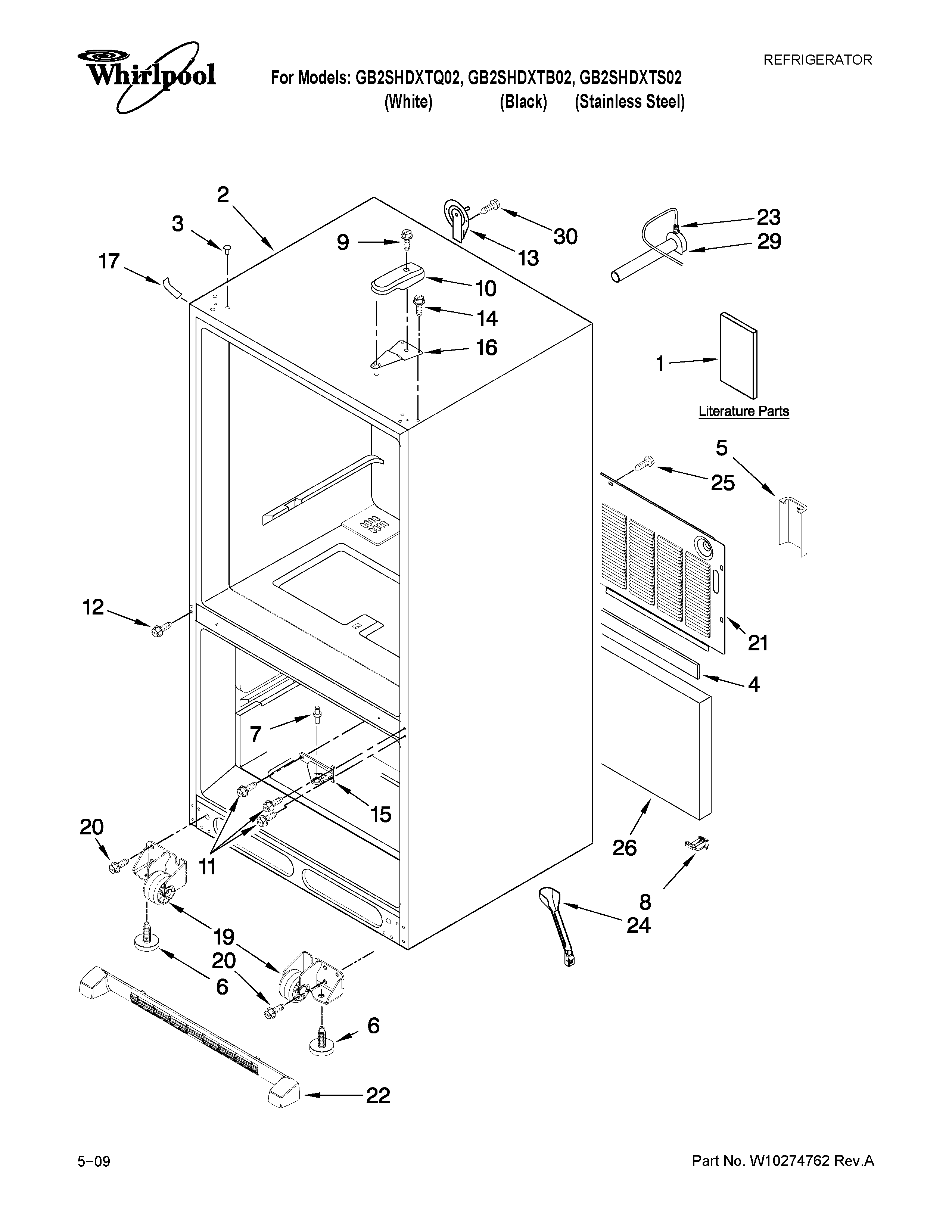 Whirlpool GB2SHDXTQ02 cabinet parts diagram