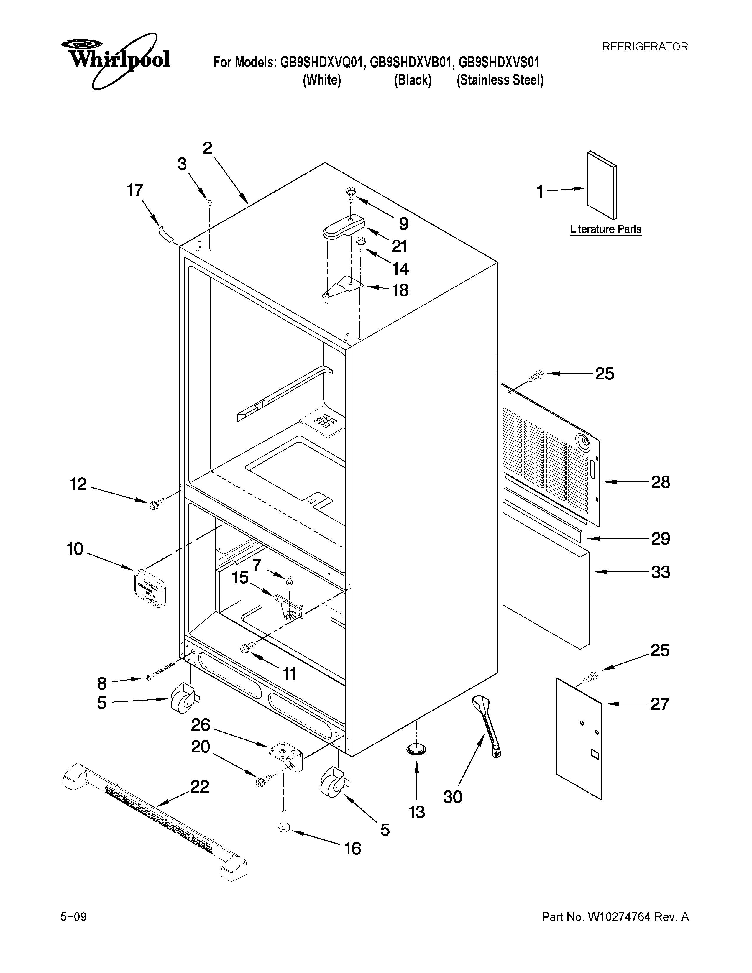 Whirlpool GB9SHDXVQ01 cabinet parts diagram