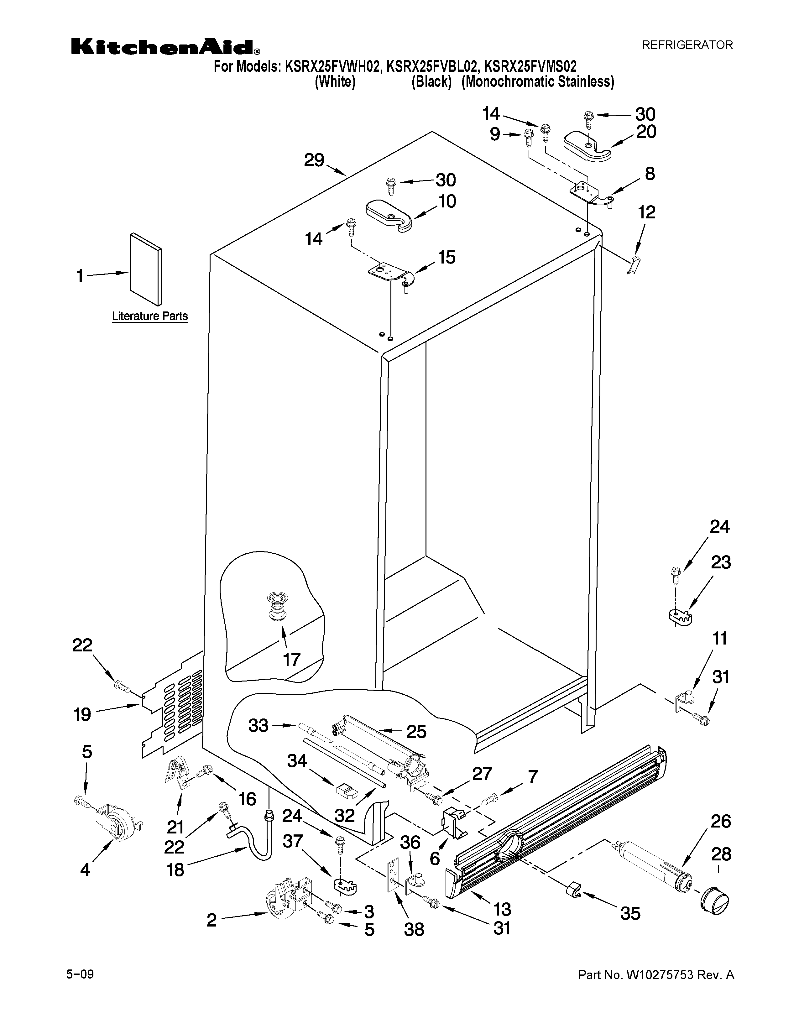 KitchenAid KSRX25FVBL02 cabinet parts diagram