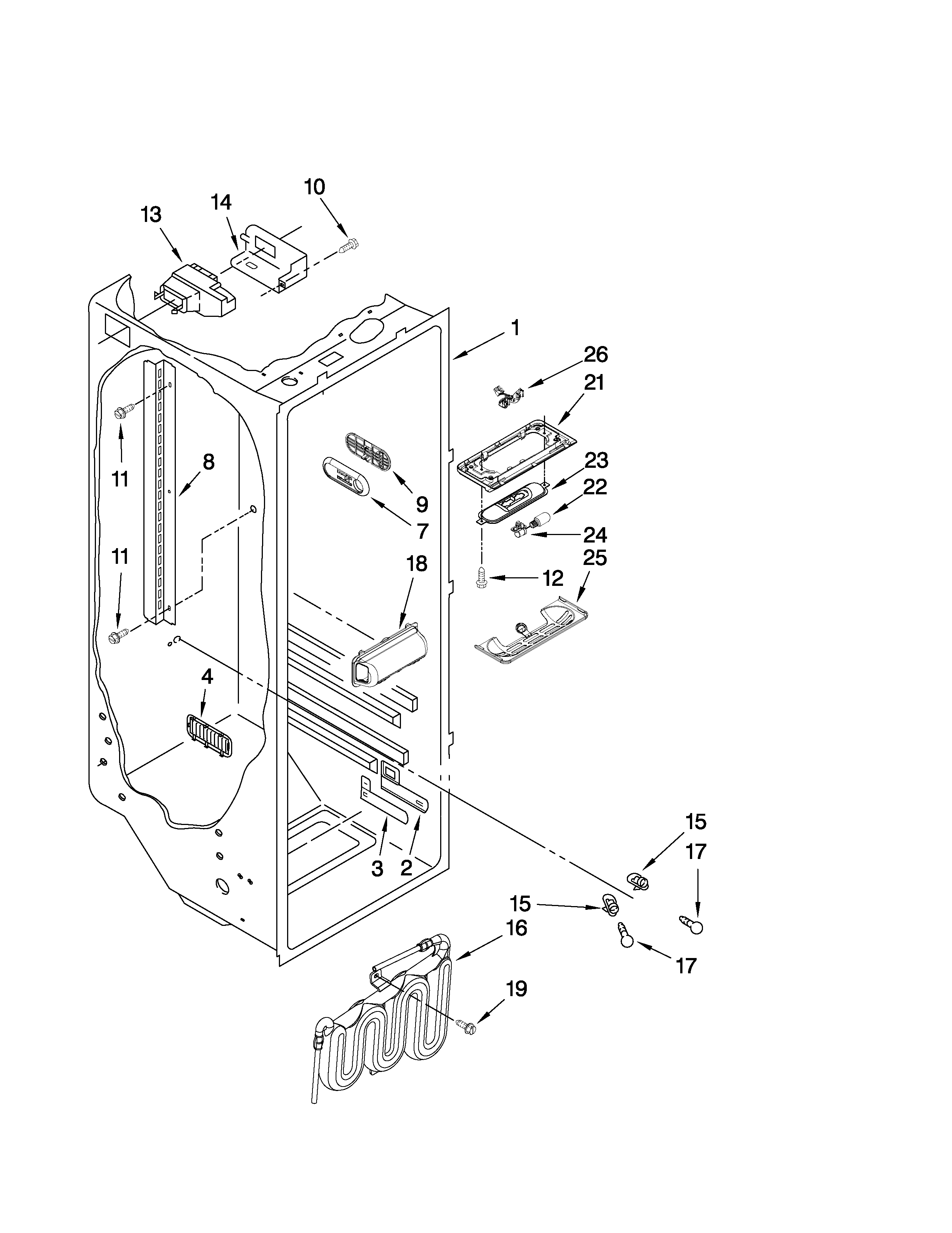 KitchenAid KSRX25FVBL02 refrigerator liner parts diagram