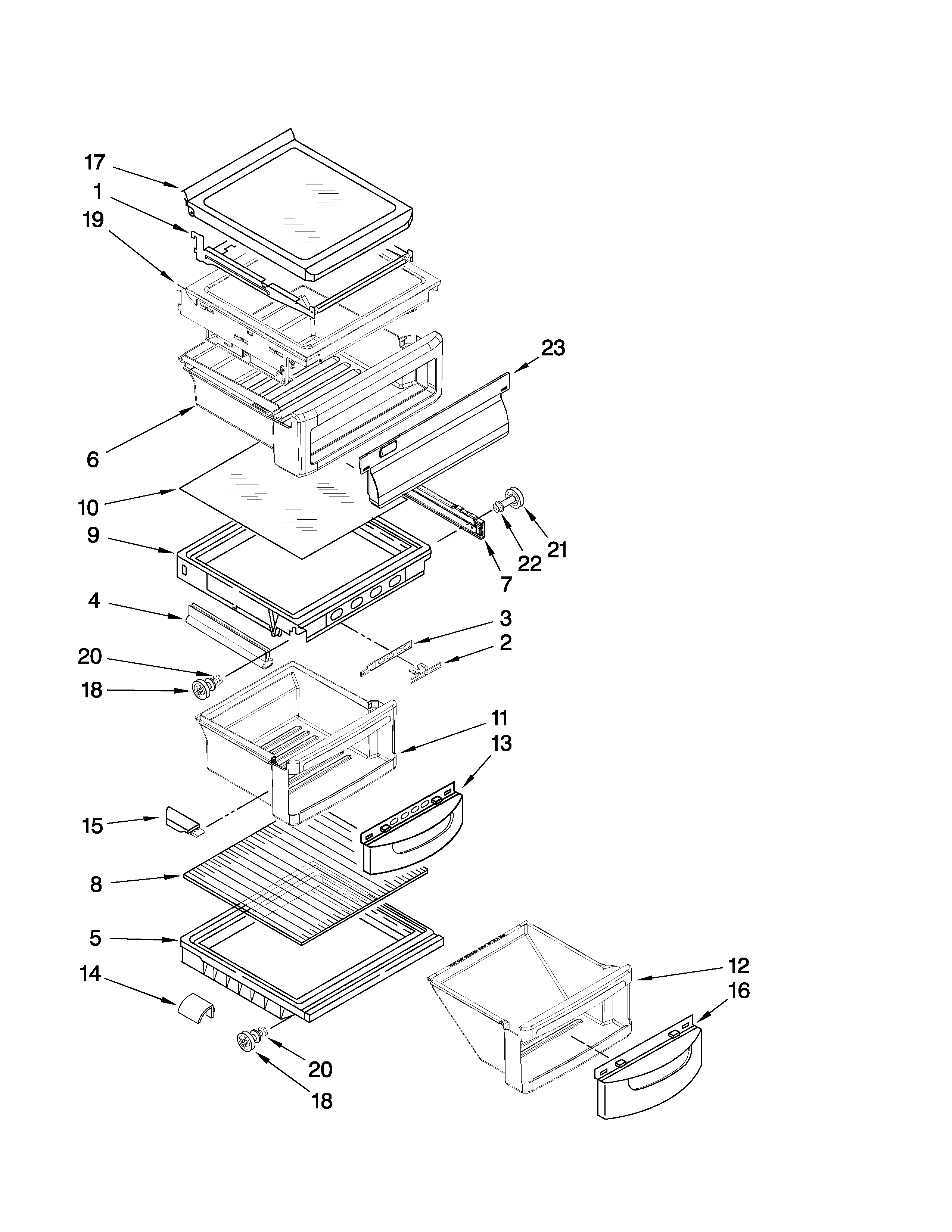 KitchenAid KSRX25FVBL02 refrigerator shelf parts diagram