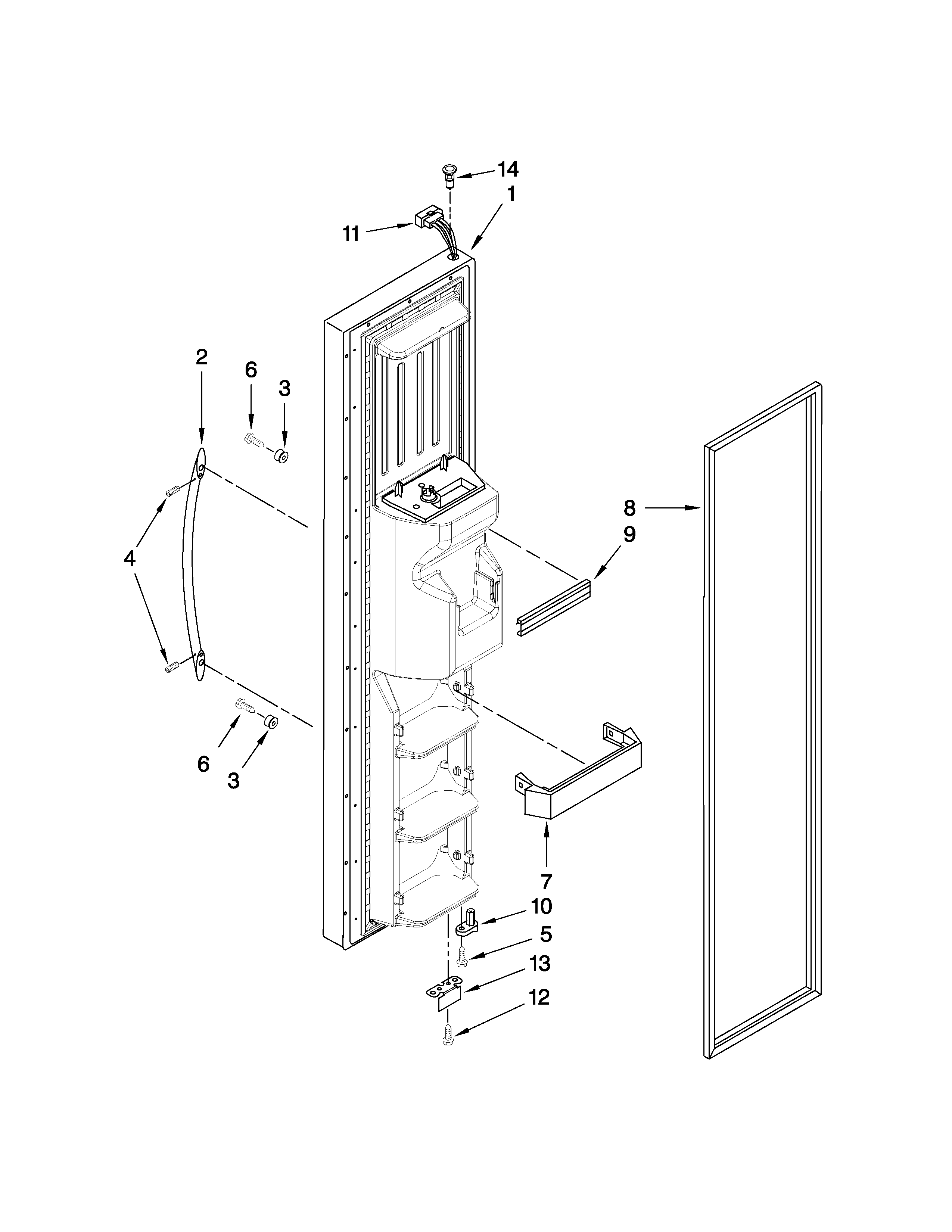 KitchenAid KSRX25FVBL02 freezer door parts diagram