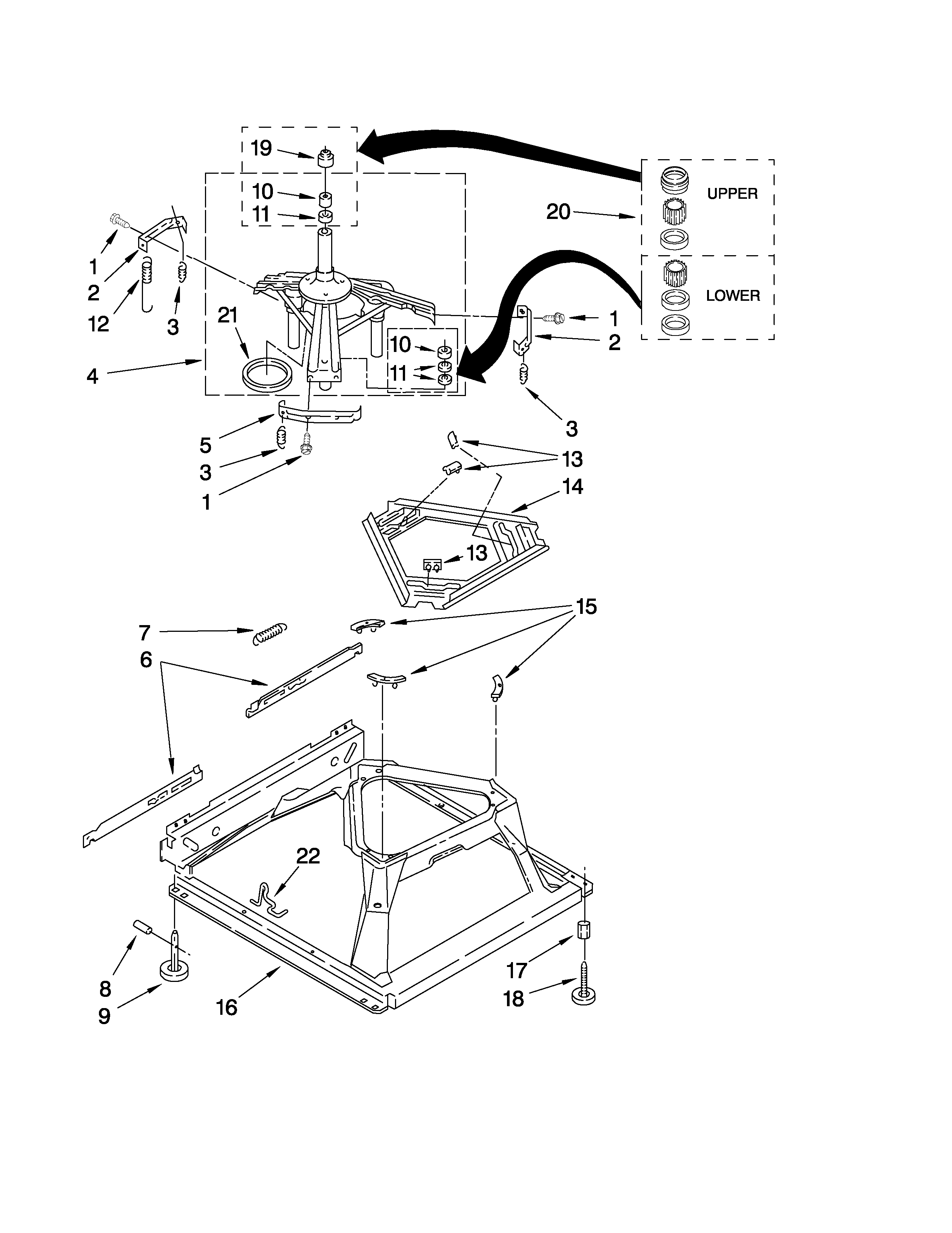 Whirlpool WTW5100VQ2 machine base parts diagram