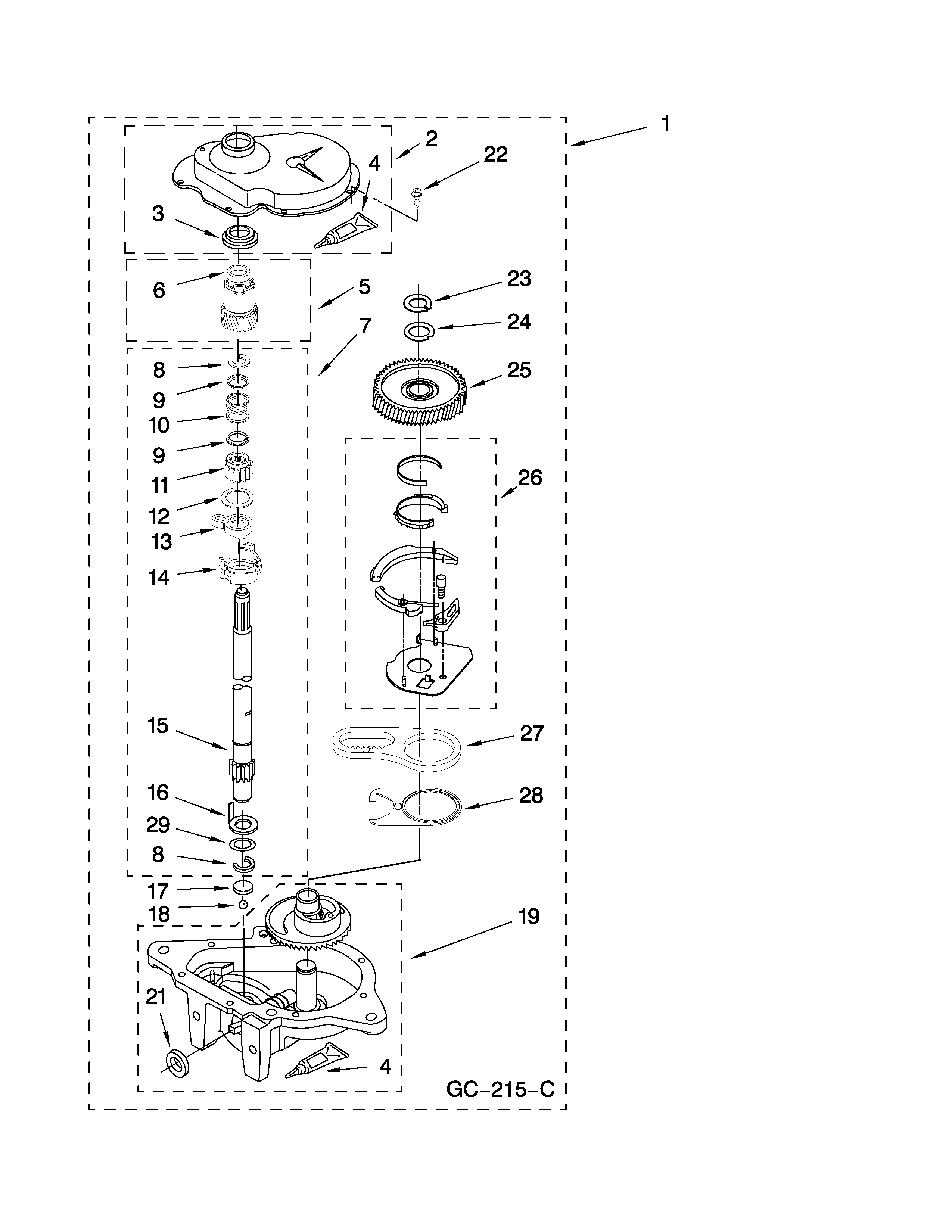 Whirlpool WTW5100VQ2 gearcase parts diagram