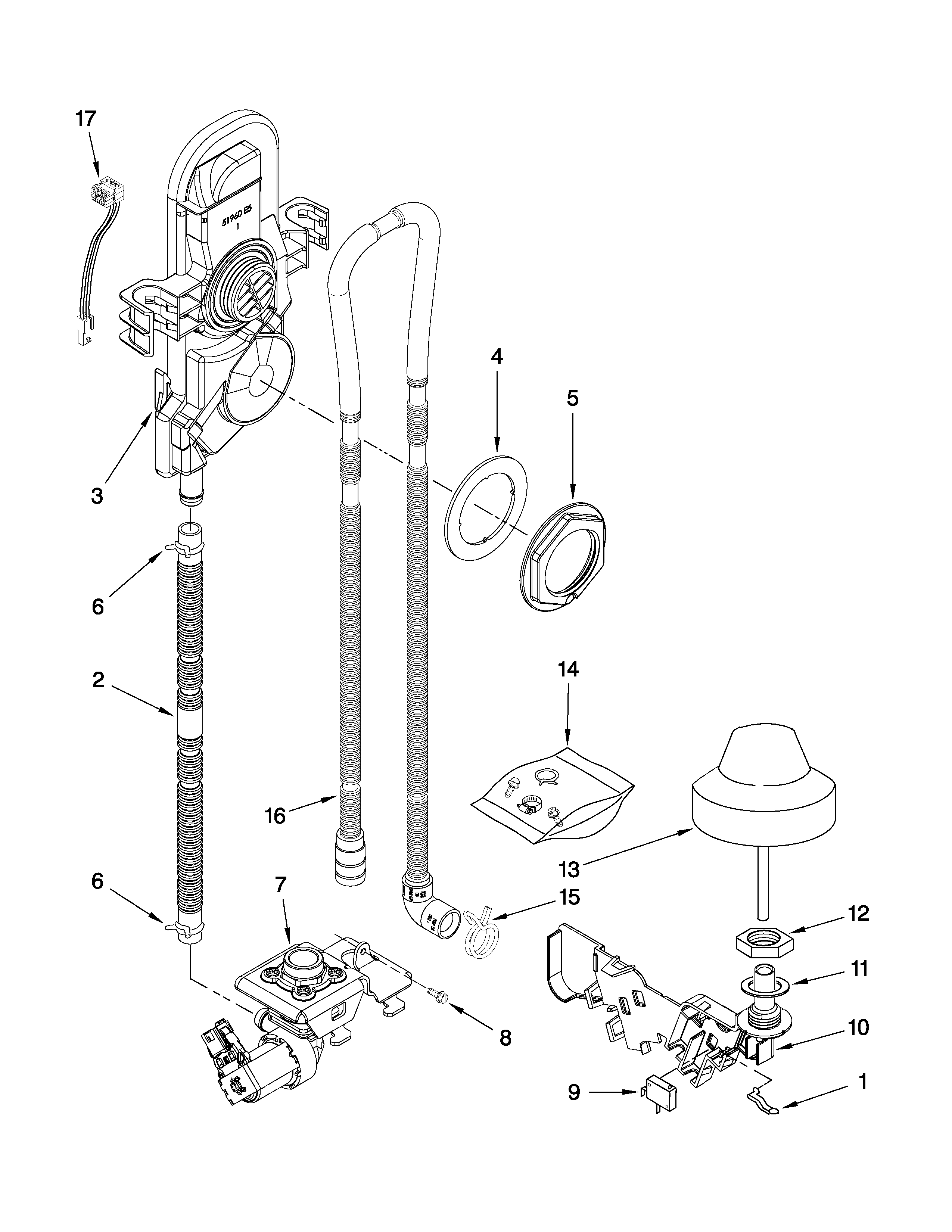 KitchenAid KUDC03IVBS1 fill, drain and overfill parts diagram