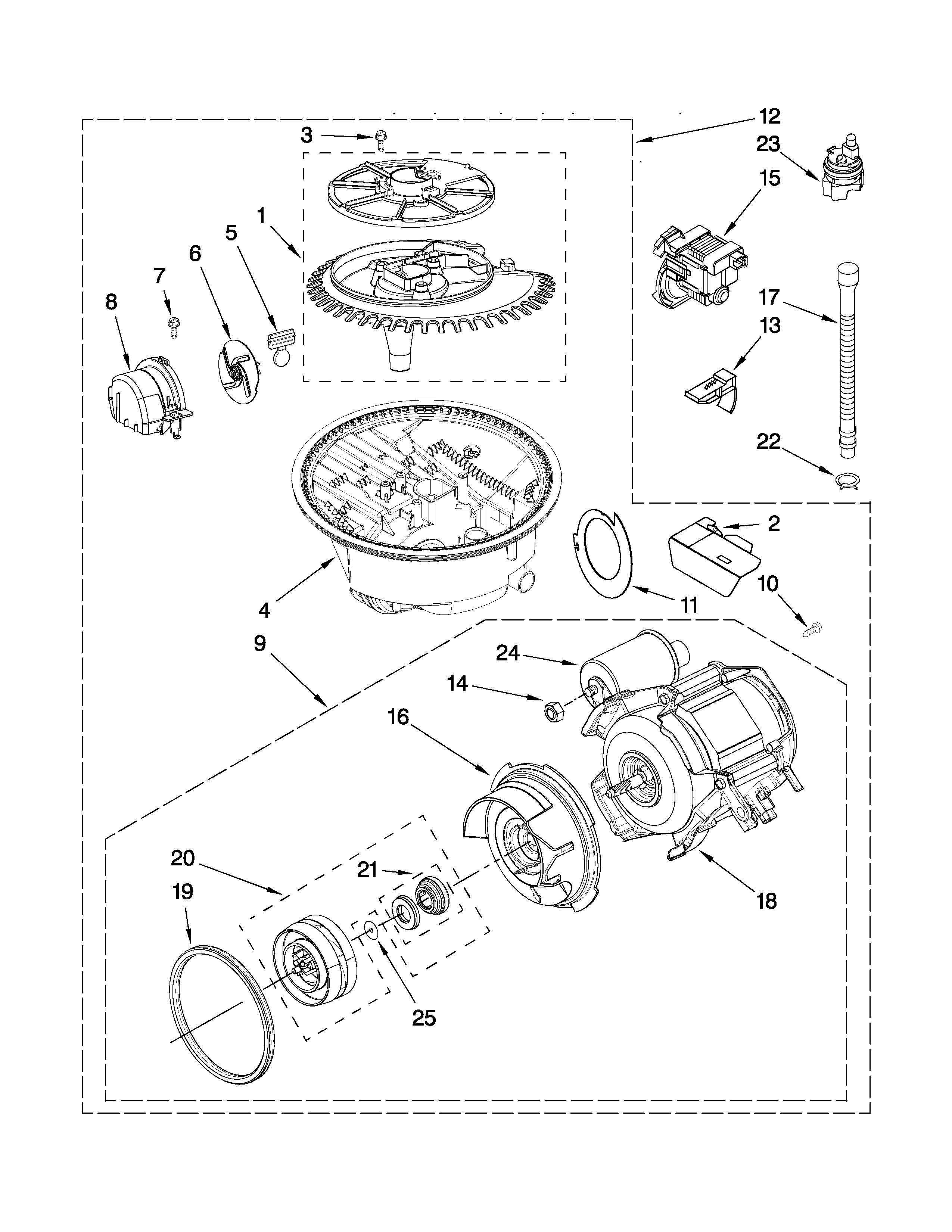 KitchenAid KUDC03IVBS1 pump and motor parts diagram