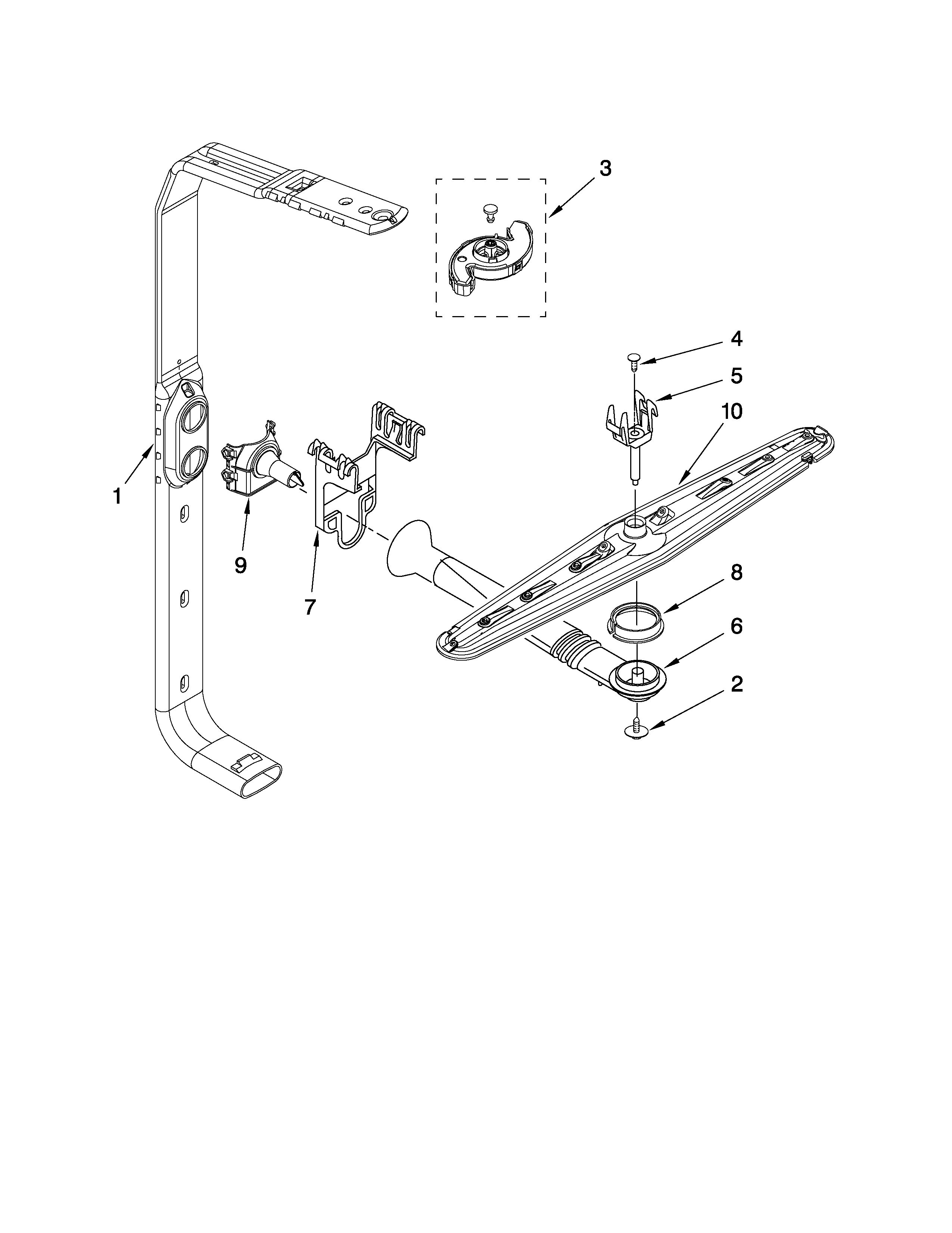 KitchenAid KUDC03IVBS1 upper wash and rinse parts diagram