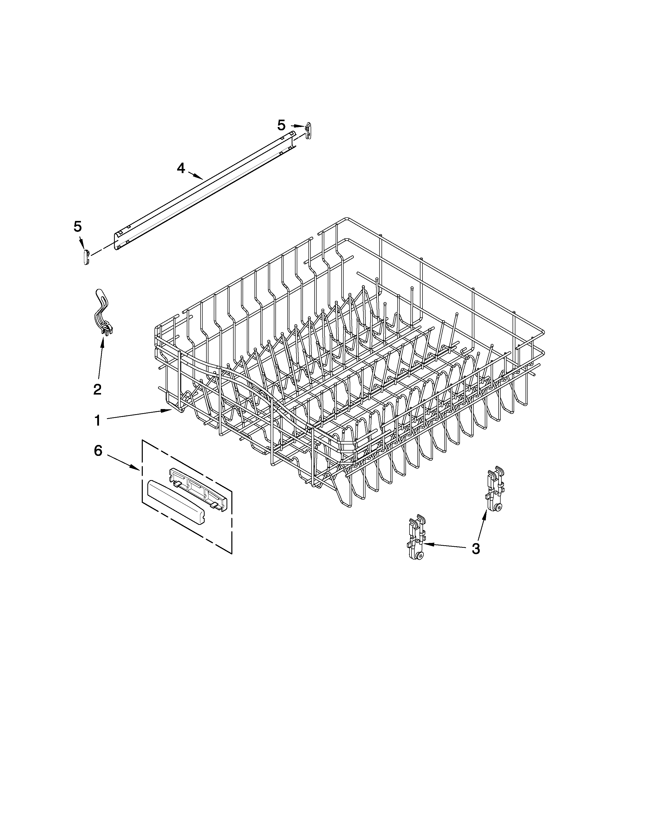 KitchenAid KUDC03IVBS1 upper rack and track parts diagram