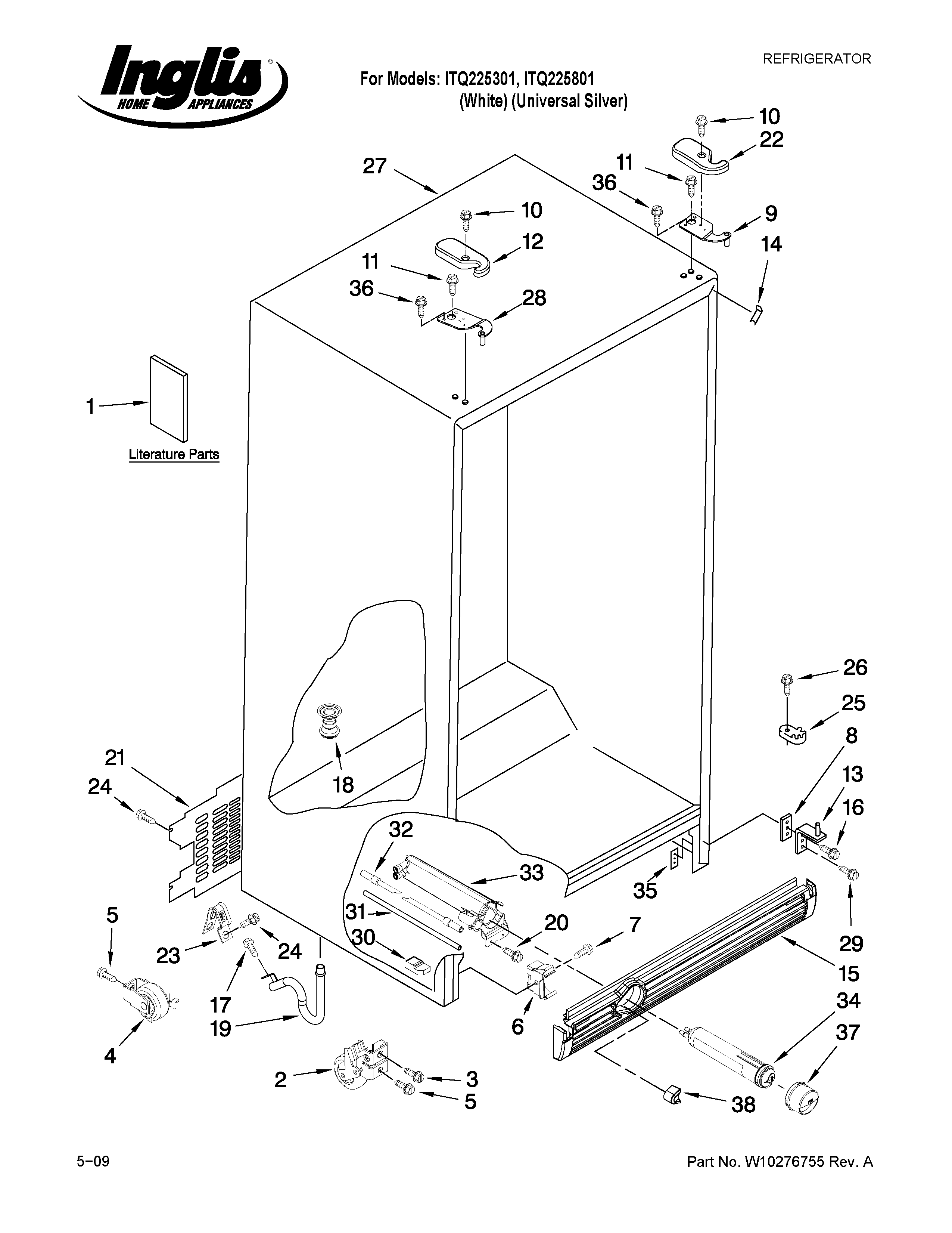 Inglis ITQ225801 cabinet parts diagram