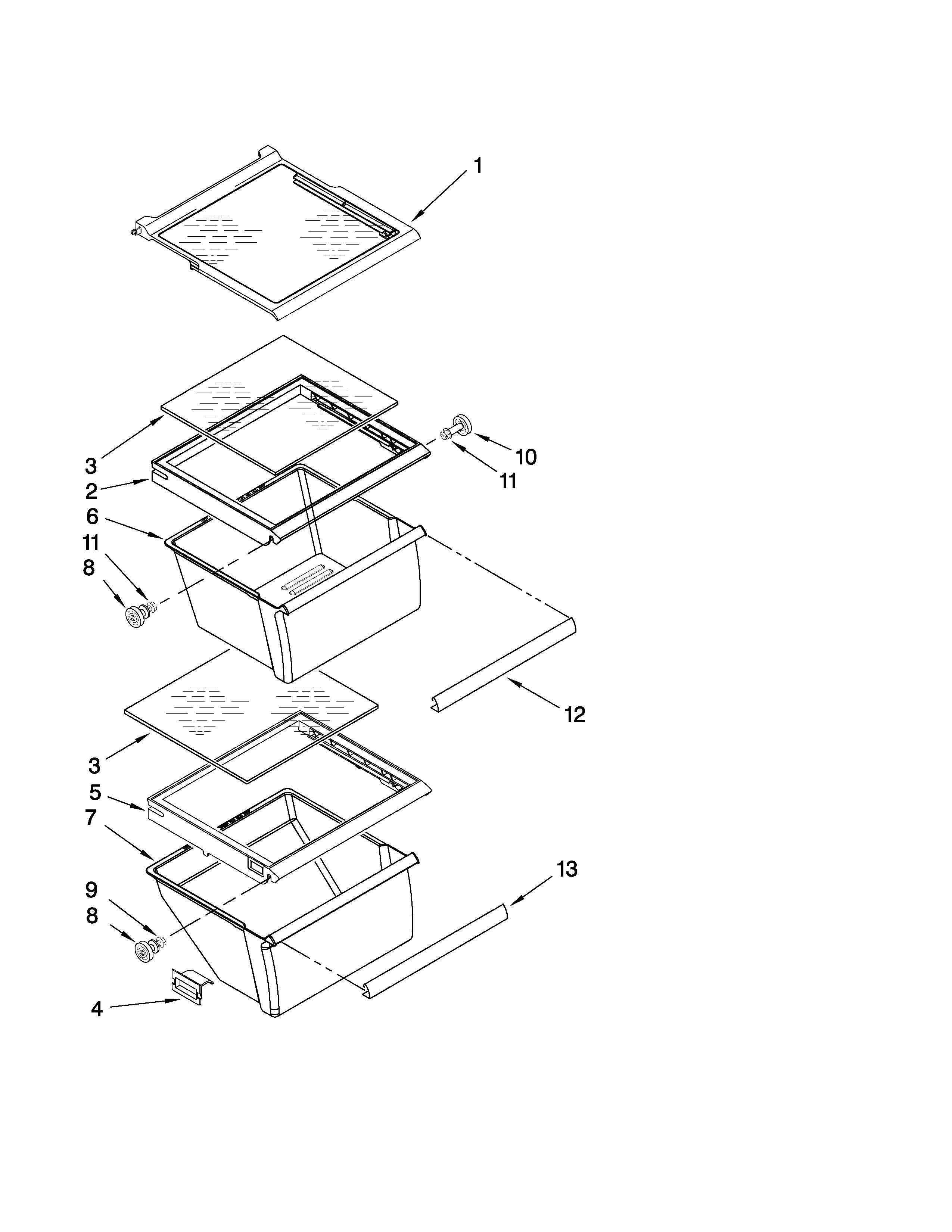 Inglis ITQ225801 refrigerator shelf parts diagram