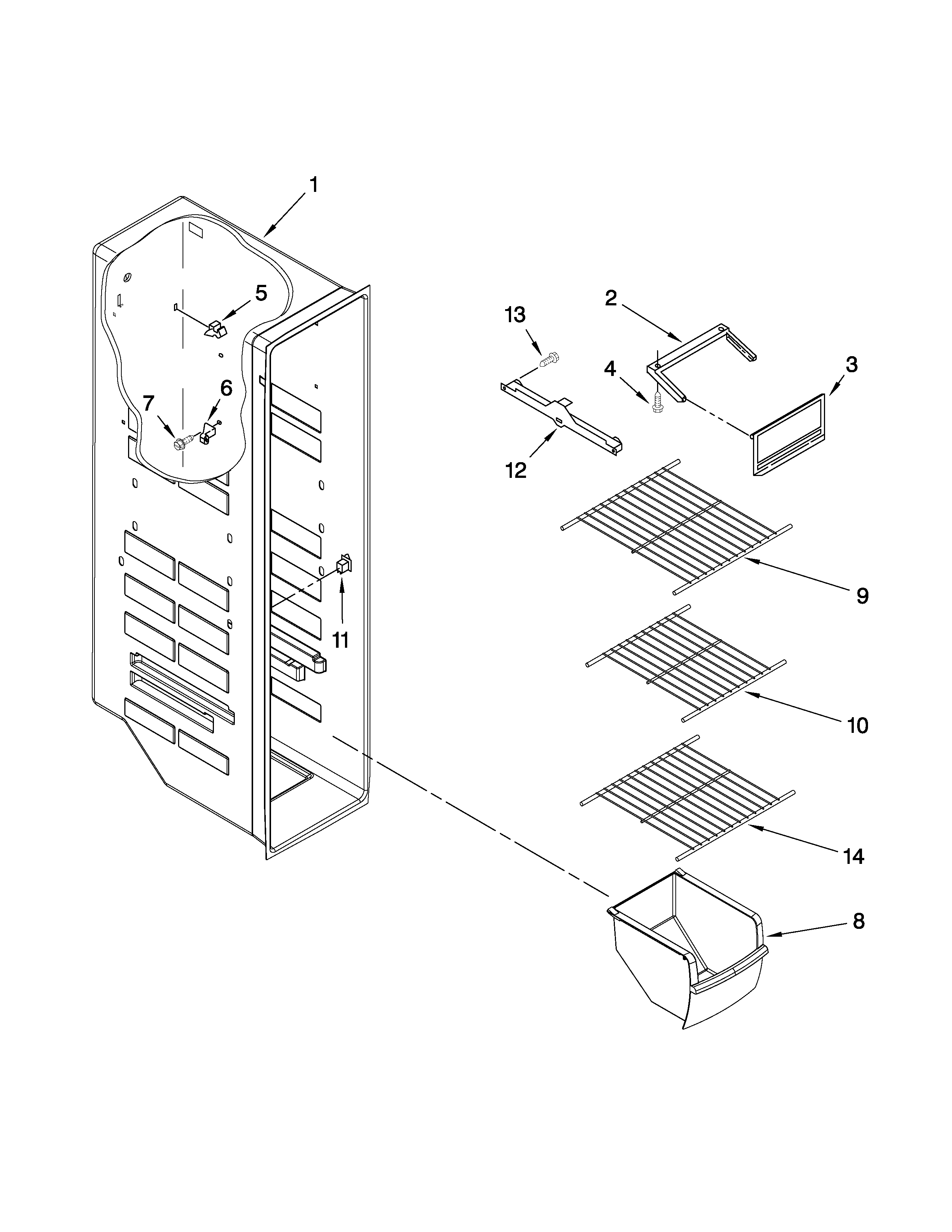 Inglis ITQ225801 freezer liner parts diagram