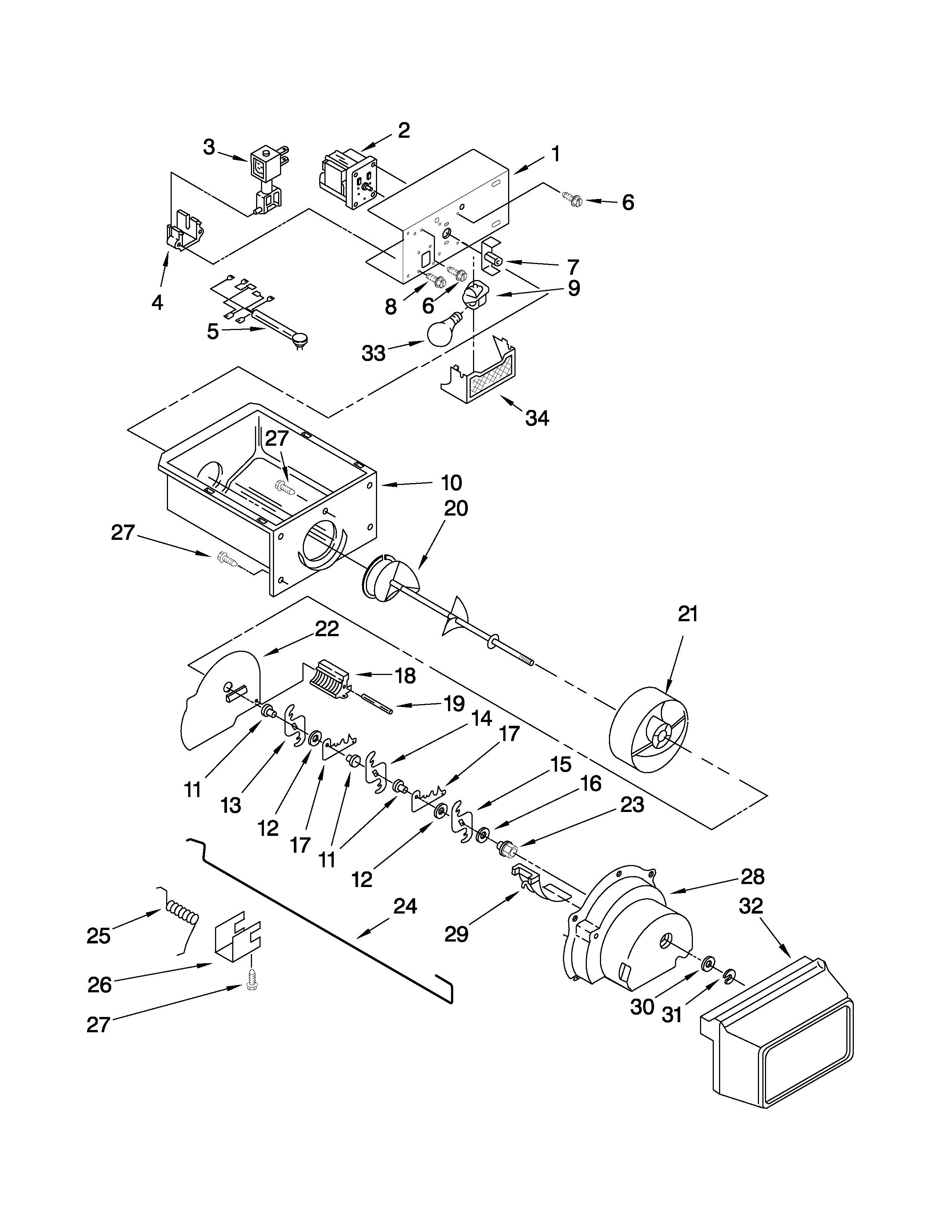 Inglis ITQ225801 motor and ice container parts diagram