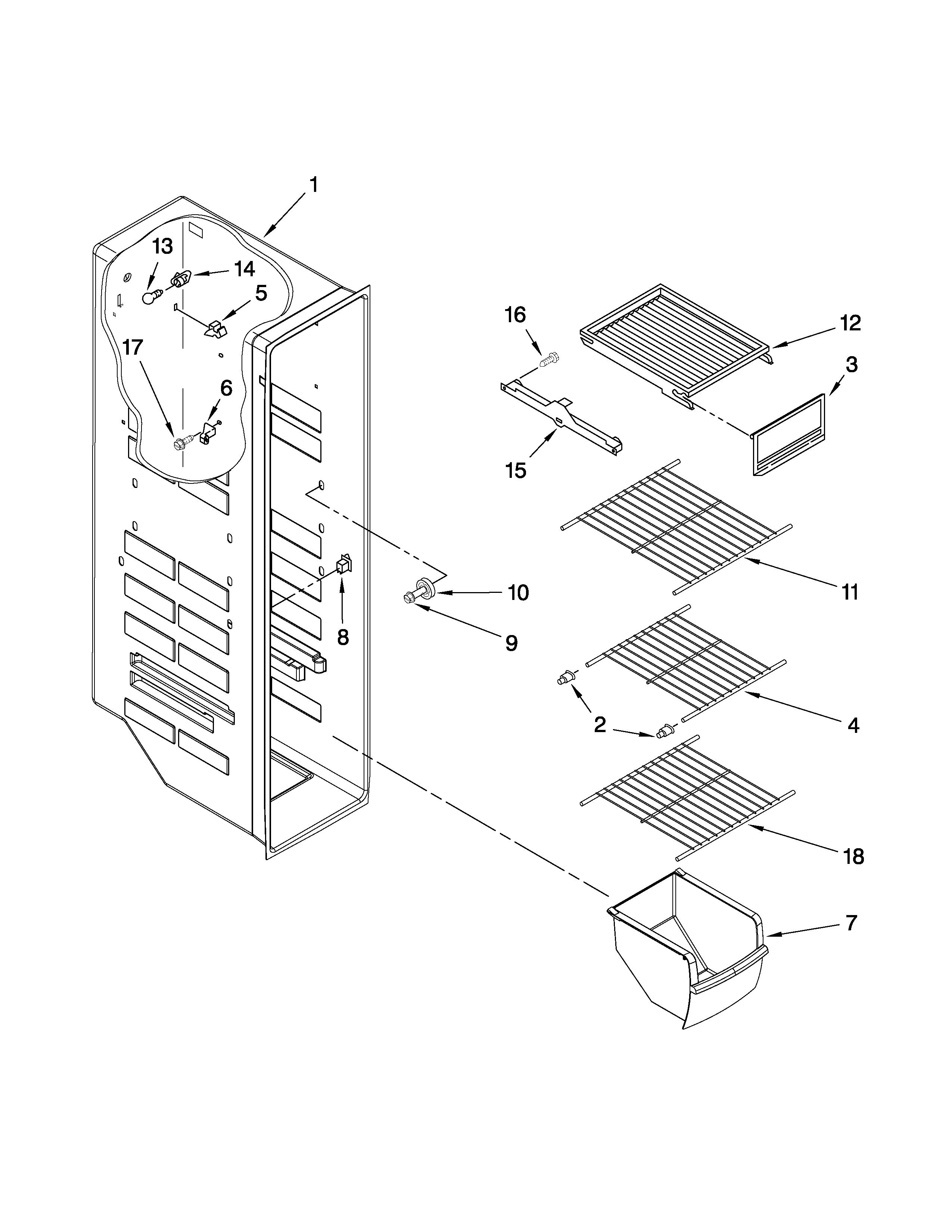 Crosley CS25CFXTQ01 freezer liner parts diagram